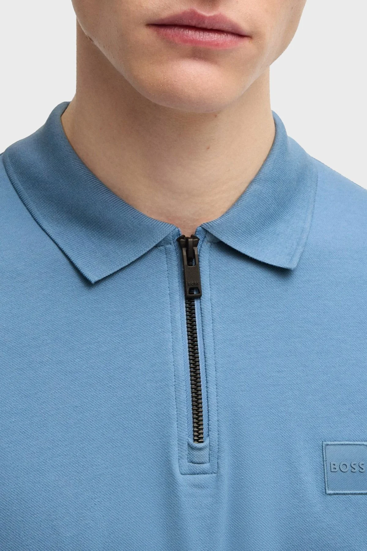 Boss Pamuklu Slim Fit Yarım Fermuarlı Erkek Polo Yaka T Shirt 50537507 462 MAVİ - 4