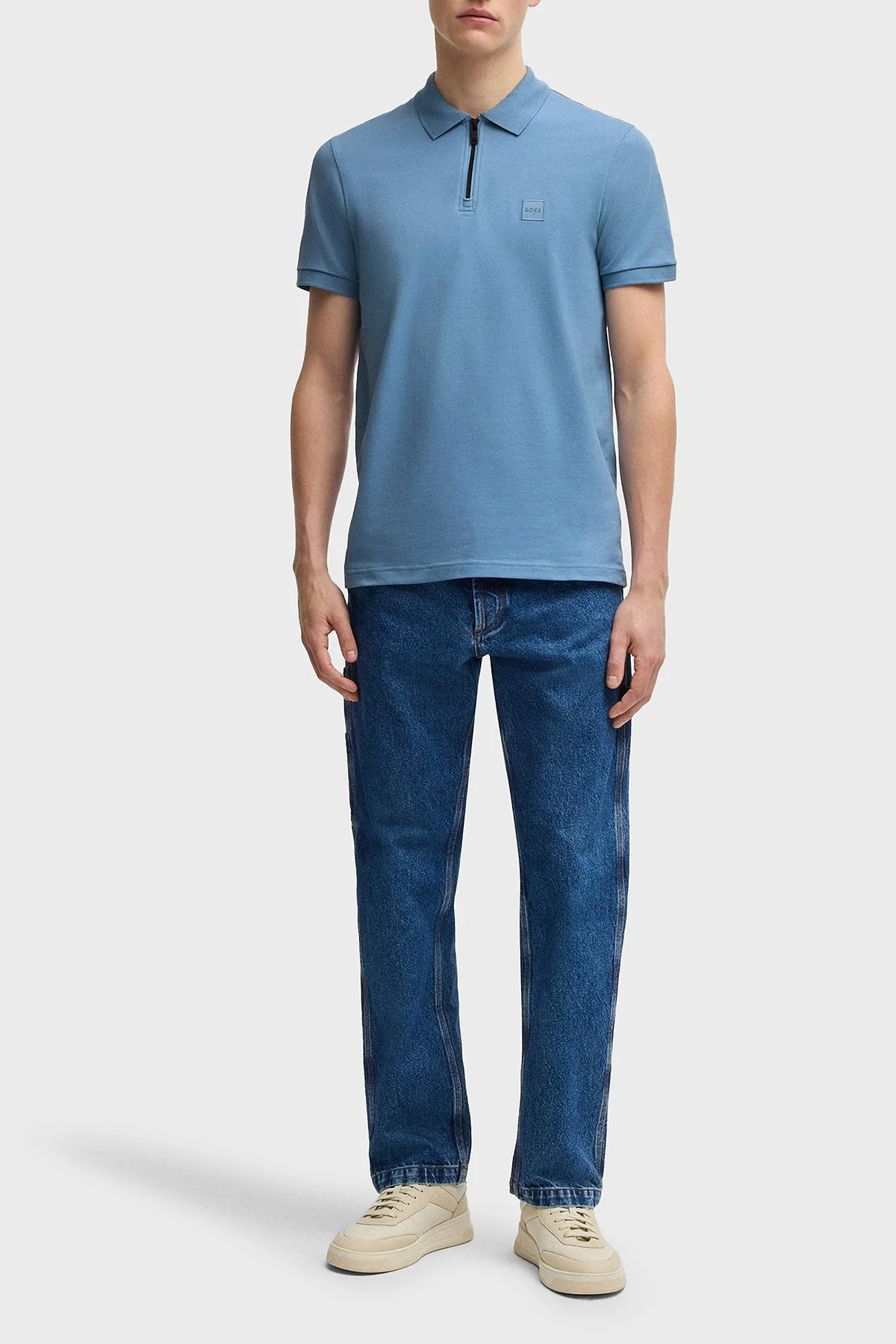 Boss Pamuklu Slim Fit Yarım Fermuarlı Erkek Polo Yaka T Shirt 50537507 462 MAVİ - 2