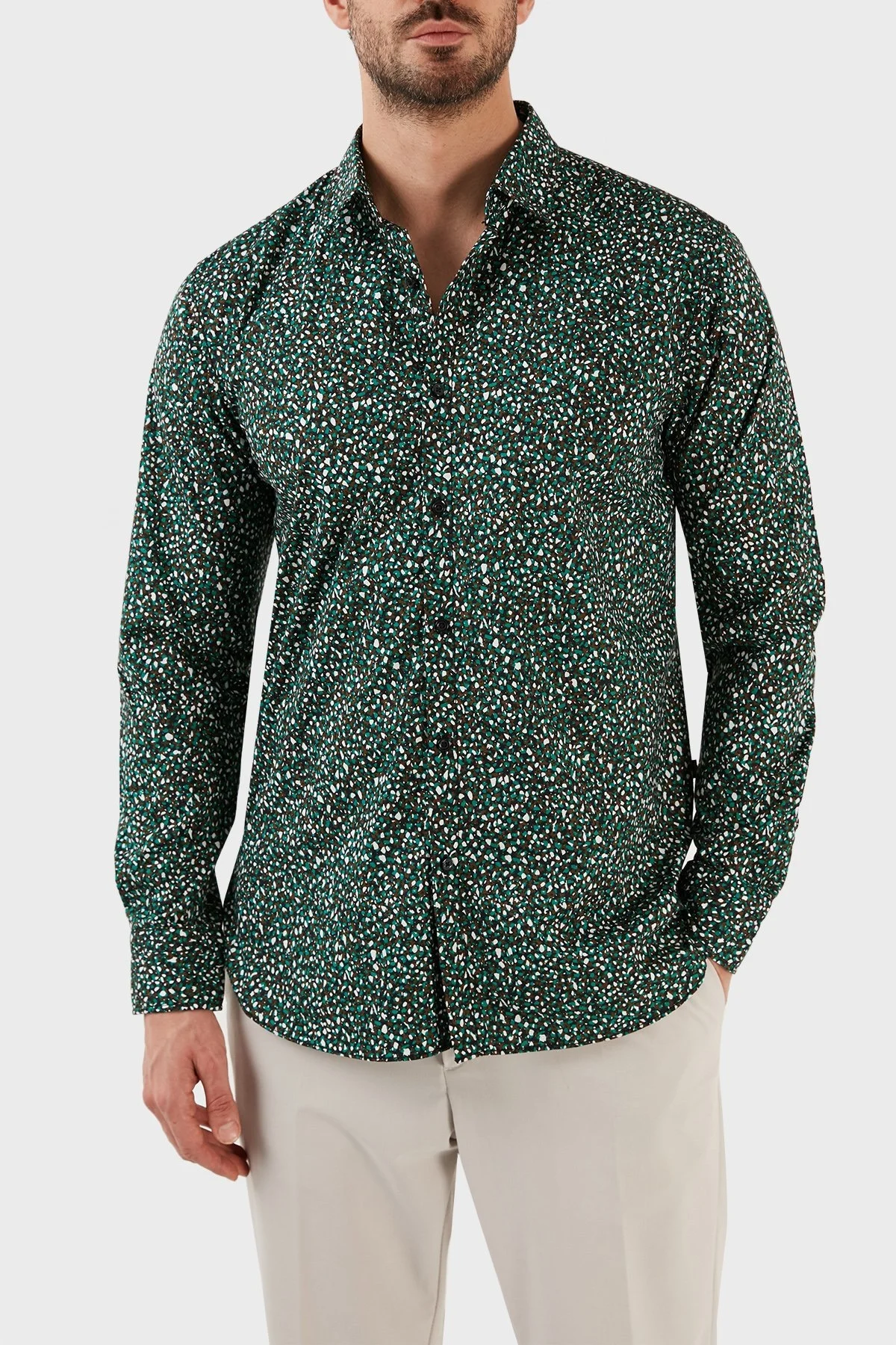 Boss Pamuklu Uzun Kollu Slim Fit Erkek Gömlek 50483188 001 YEŞİL - 1