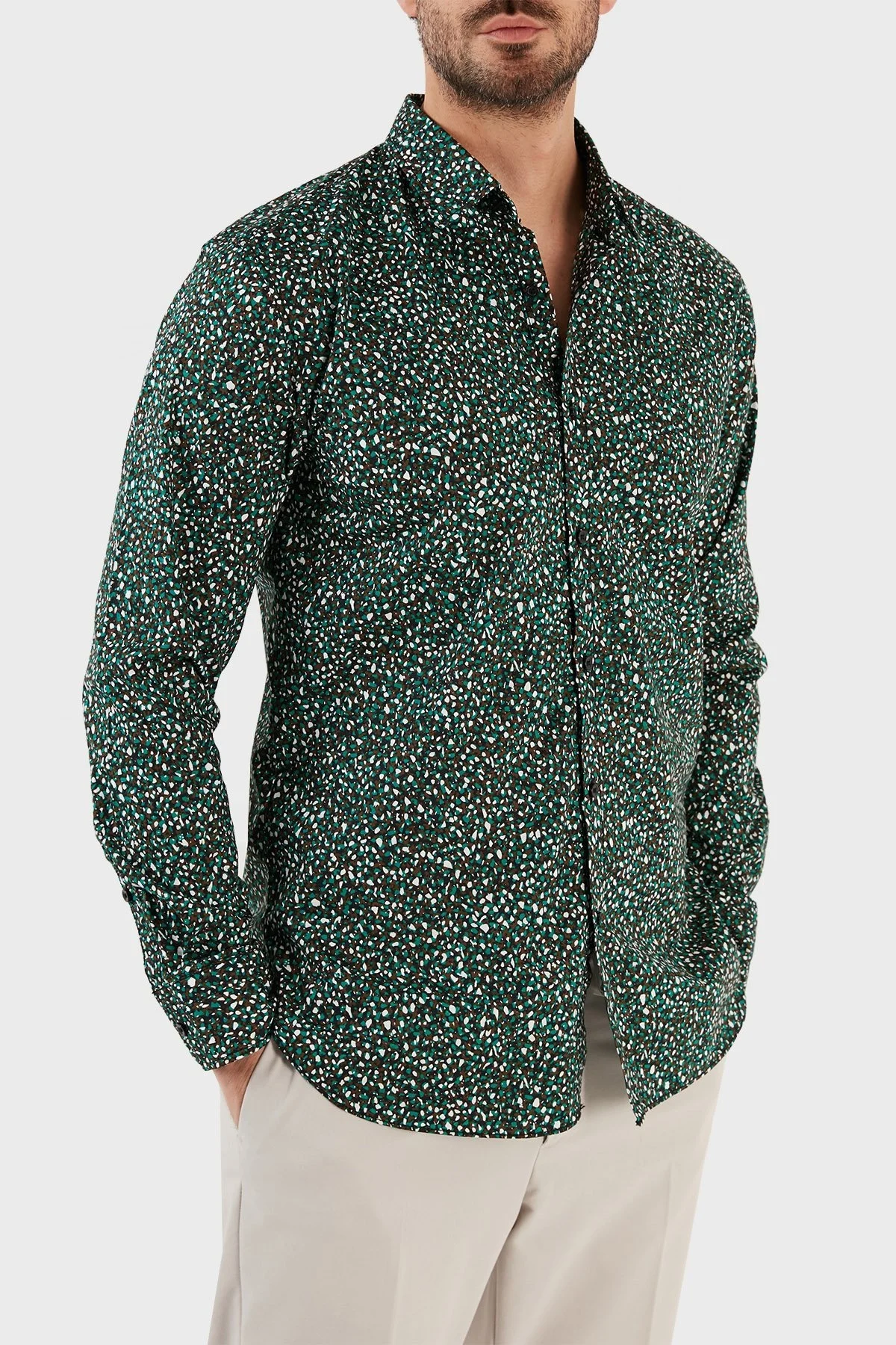 Boss Pamuklu Uzun Kollu Slim Fit Erkek Gömlek 50483188 001 YEŞİL - 2