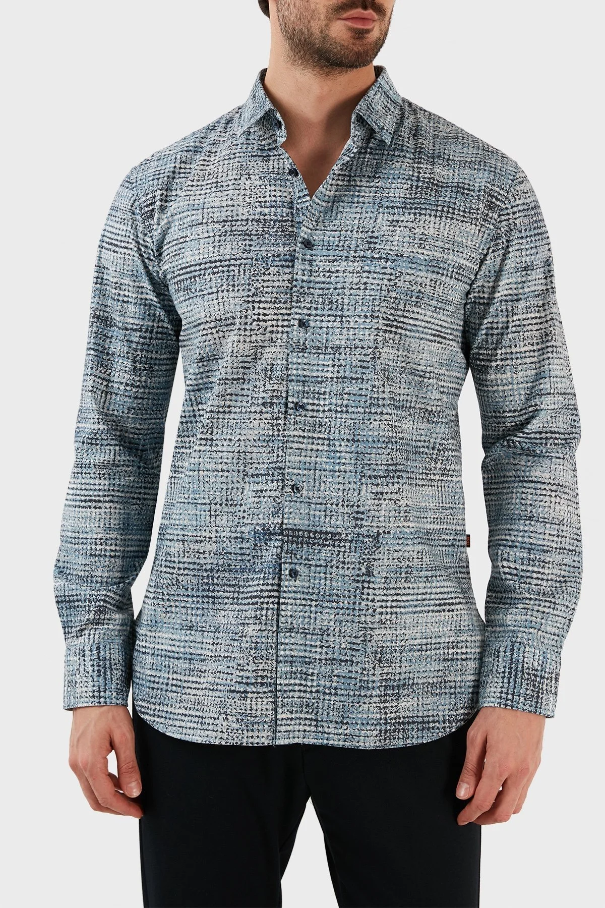 Boss Pamuklu Uzun Kollu Slim Fit Erkek Gömlek 50483188 459 MAVİ - 1