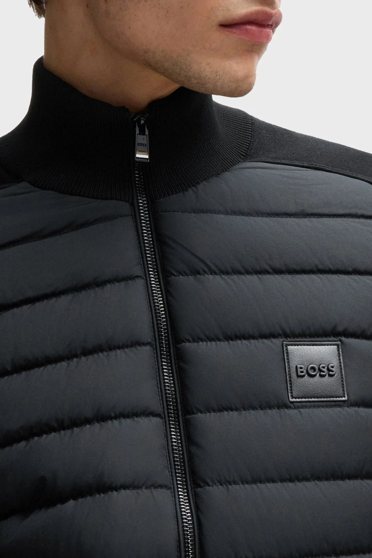 Boss Pamuklu ve Yünlü Slim Fit Dik Yaka Fermuarlı Erkek Ceket 50526835 001 SİYAH - 11