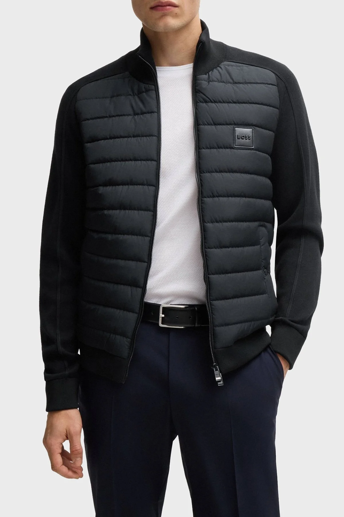 Boss Pamuklu ve Yünlü Slim Fit Dik Yaka Fermuarlı Erkek Ceket 50526835 001 SİYAH - 13