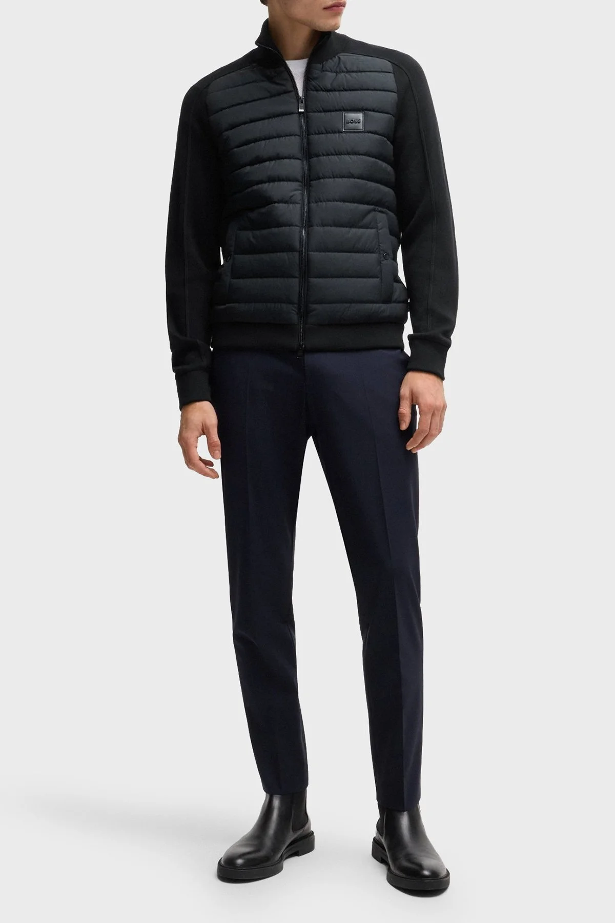 Boss Pamuklu ve Yünlü Slim Fit Dik Yaka Fermuarlı Erkek Ceket 50526835 001 SİYAH - 15