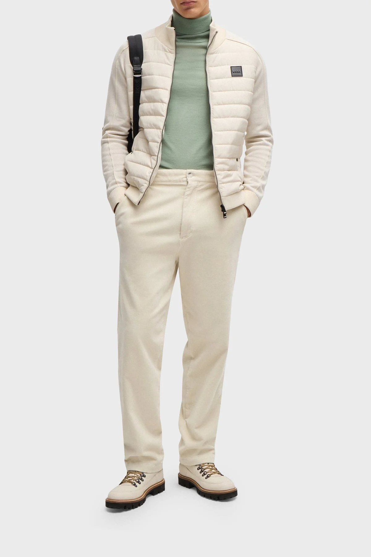 Boss Pamuklu ve Yünlü Slim Fit Dik Yaka Fermuarlı Erkek Ceket 50526835 131 EKRU - 3