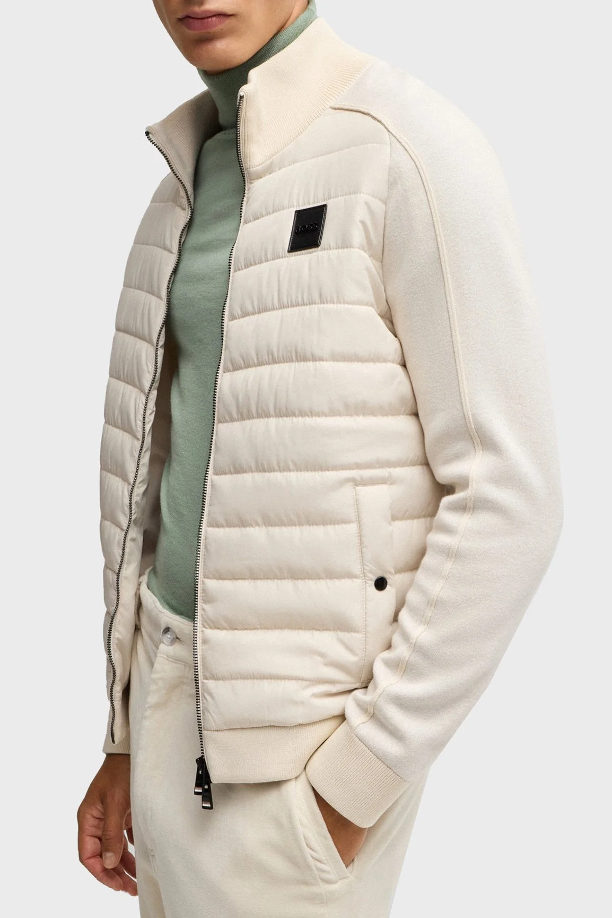 Boss Pamuklu ve Yünlü Slim Fit Dik Yaka Fermuarlı Erkek Ceket 50526835 131 EKRU - 4