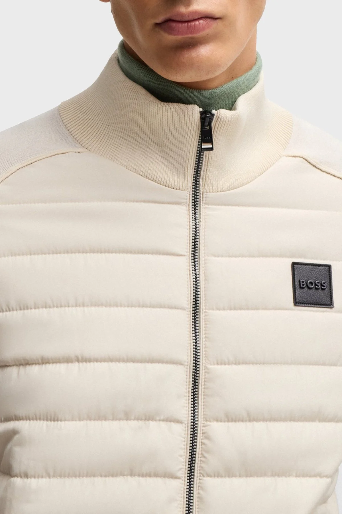 Boss Pamuklu ve Yünlü Slim Fit Dik Yaka Fermuarlı Erkek Ceket 50526835 131 EKRU - 5