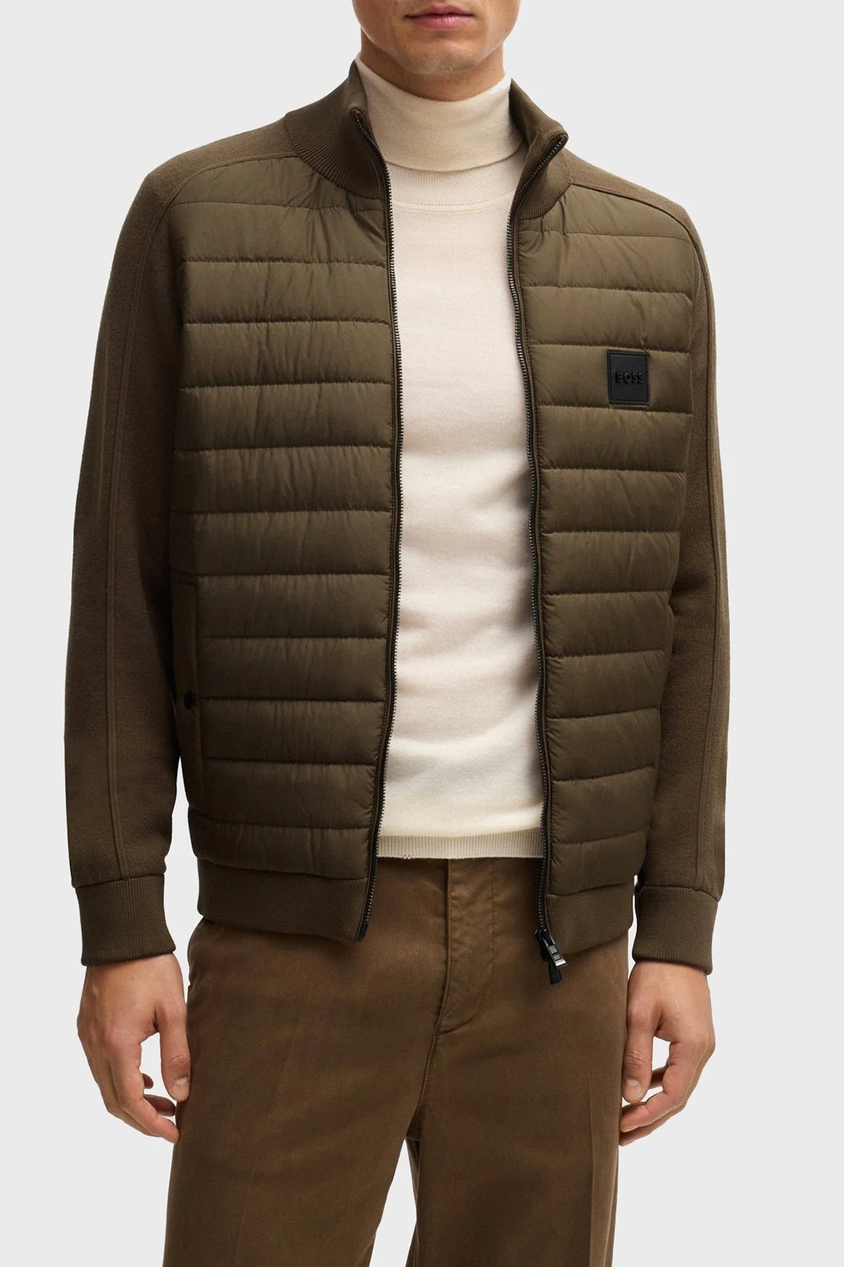 Boss Pamuklu ve Yünlü Slim Fit Dik Yaka Fermuarlı Erkek Ceket 50526835 361 KOYU YEŞİL - 7