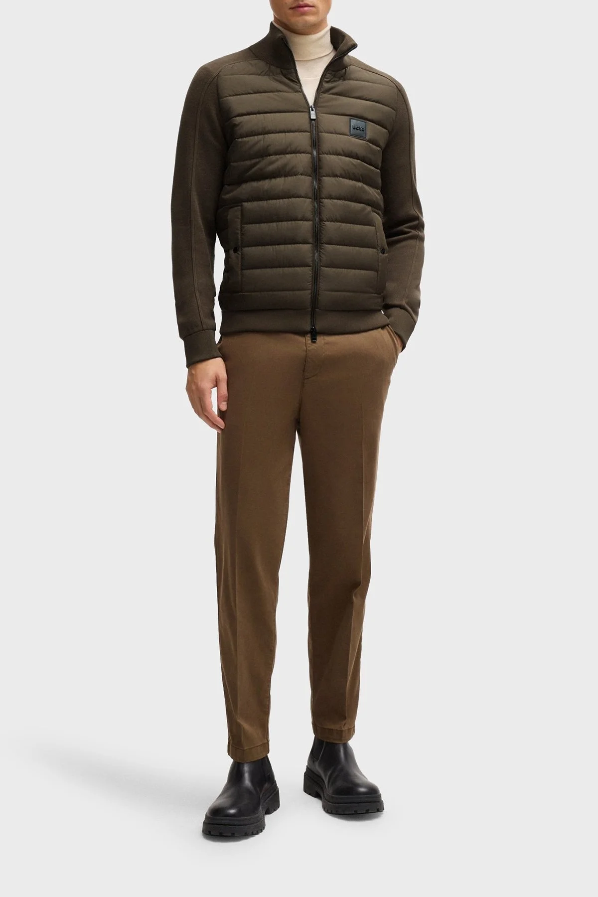 Boss Pamuklu ve Yünlü Slim Fit Dik Yaka Fermuarlı Erkek Ceket 50526835 361 KOYU YEŞİL - 8