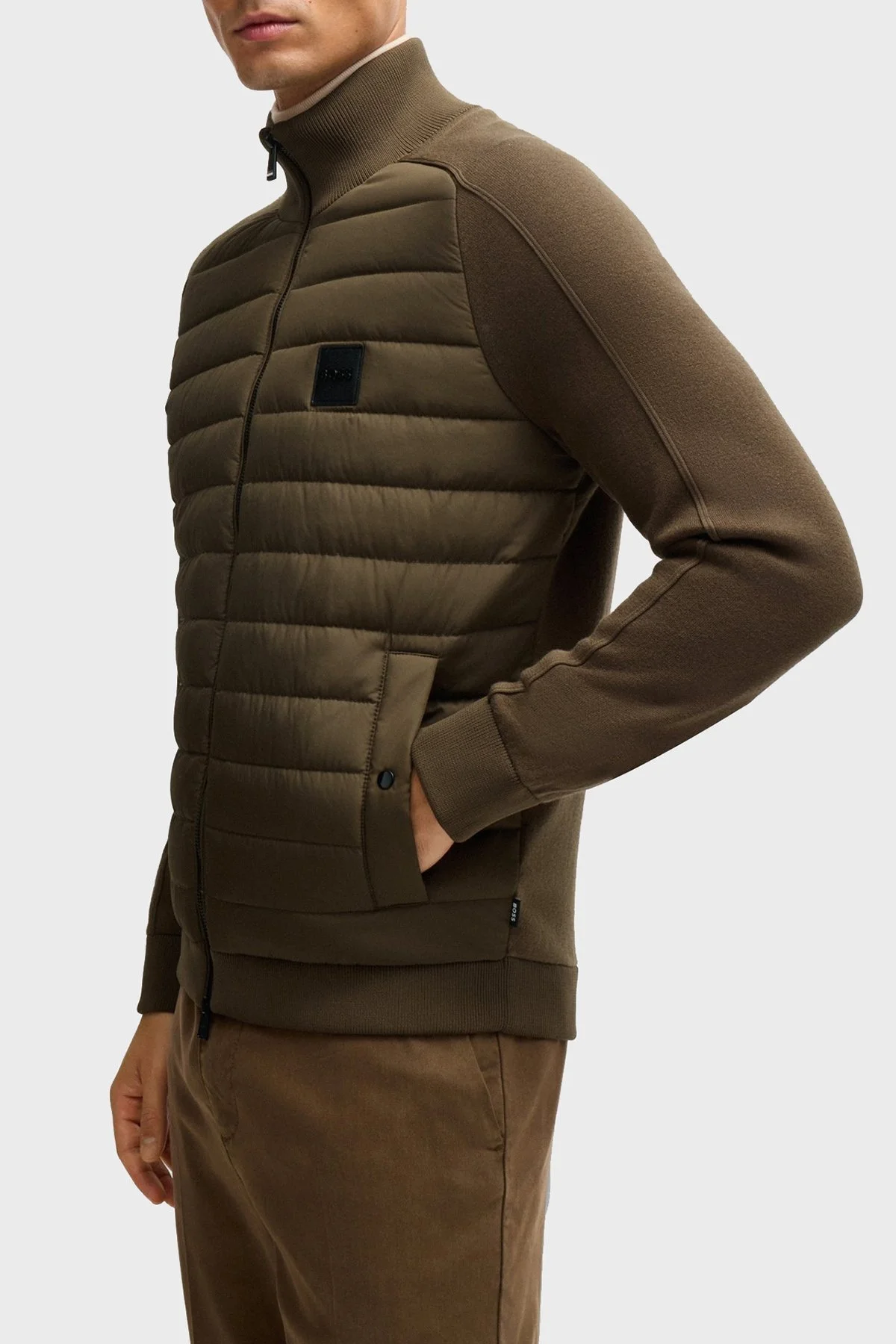 Boss Pamuklu ve Yünlü Slim Fit Dik Yaka Fermuarlı Erkek Ceket 50526835 361 KOYU YEŞİL - 10