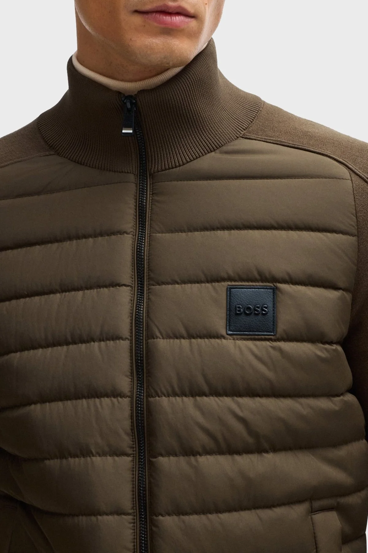 Boss Pamuklu ve Yünlü Slim Fit Dik Yaka Fermuarlı Erkek Ceket 50526835 361 KOYU YEŞİL - 11