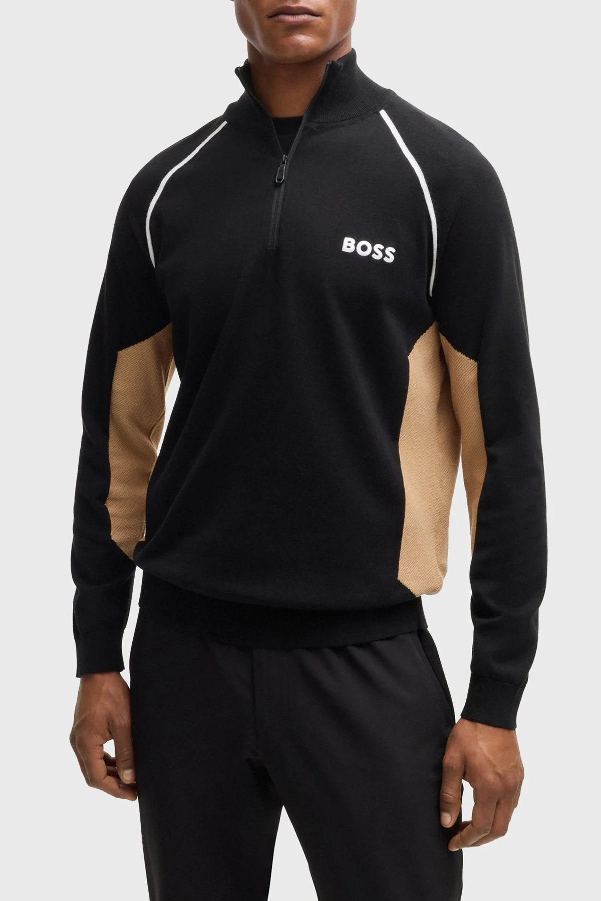 Boss Pamuklu Yarım Fermuarlı Dik Yaka Erkek Kazak 50519377 001 SİYAH - 1