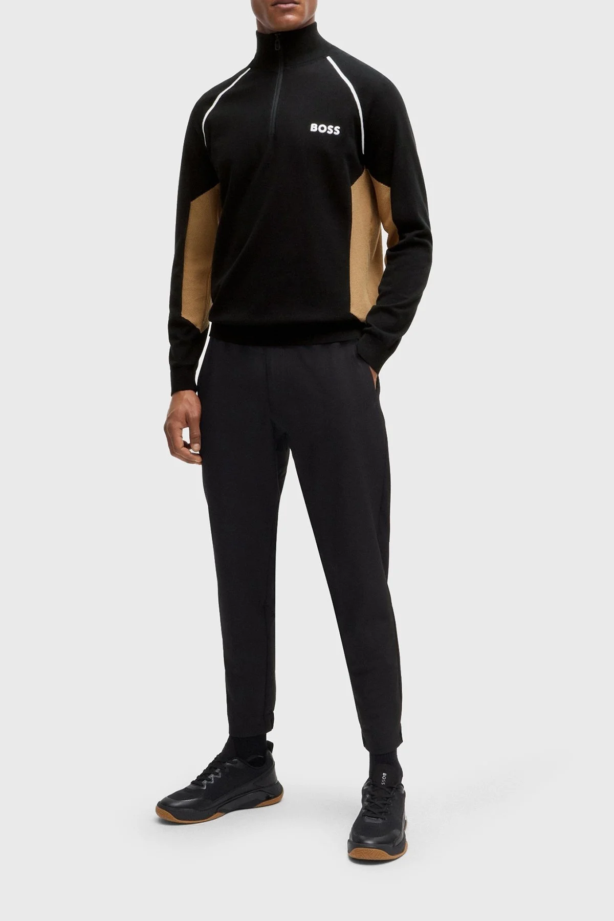 Boss Pamuklu Yarım Fermuarlı Dik Yaka Erkek Kazak 50519377 001 SİYAH - 3