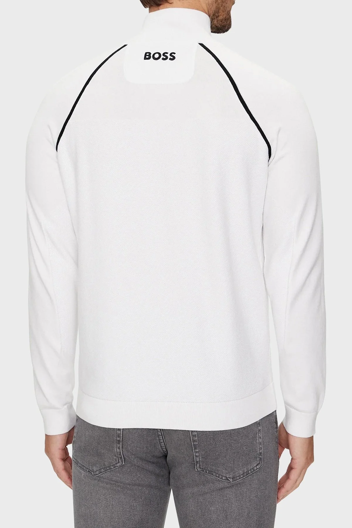 Boss Pamuklu Yarım Fermuarlı Dik Yaka Erkek Kazak 50519377 100 BEYAZ - 2
