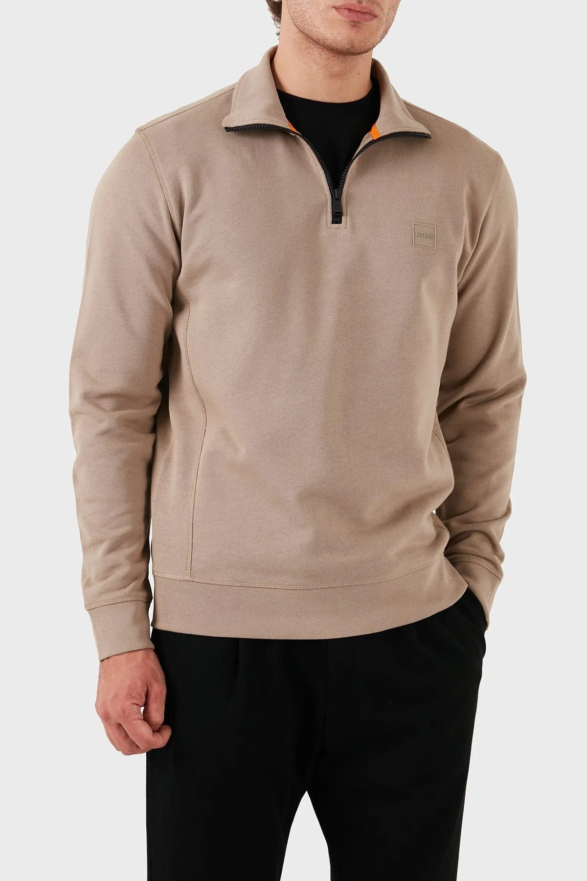Boss Pamuklu Yarım Fermuarlı Dik Yaka Erkek Sweat 50468926 246 BEJ - 5