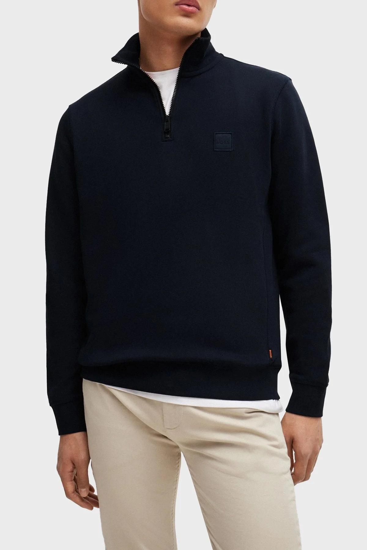 Boss Pamuklu Yarım Fermuarlı Dik Yaka Erkek Sweat 50468926 404 LACİVERT - 1