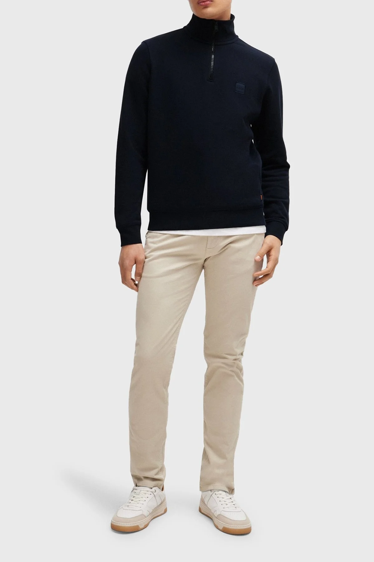 Boss Pamuklu Yarım Fermuarlı Dik Yaka Erkek Sweat 50468926 404 LACİVERT - 2