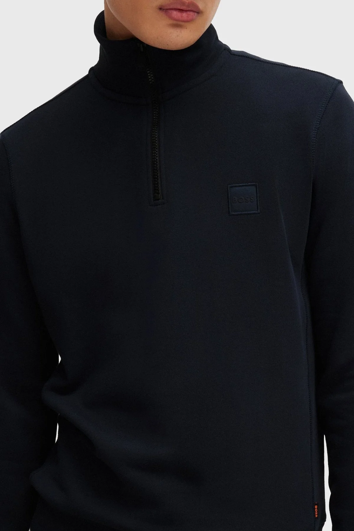 Boss Pamuklu Yarım Fermuarlı Dik Yaka Erkek Sweat 50468926 404 LACİVERT - 4