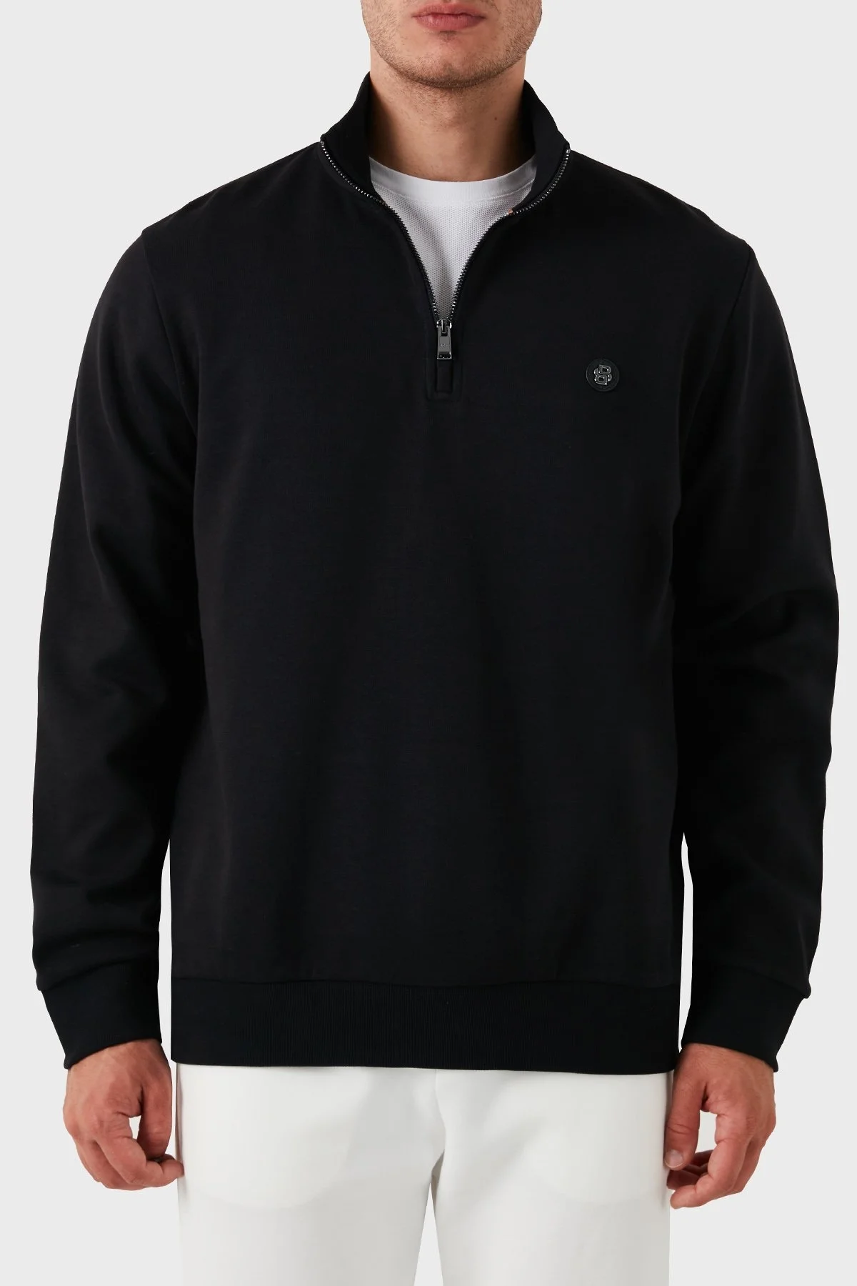Boss Pamuklu Yarım Fermuarlı Dik Yaka Erkek Sweat 50520781 001 SİYAH - 1