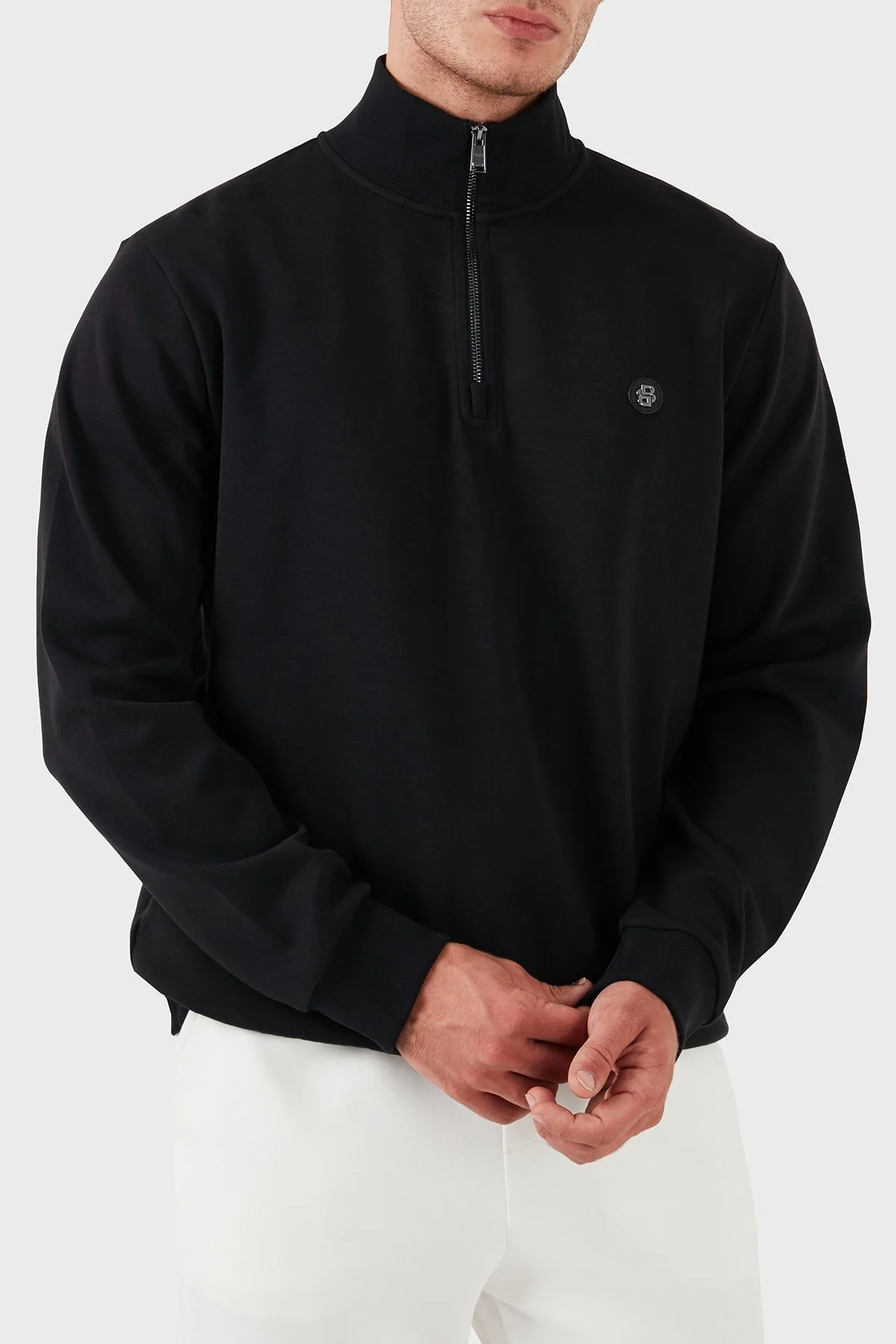 Boss Pamuklu Yarım Fermuarlı Dik Yaka Erkek Sweat 50520781 001 SİYAH - 2