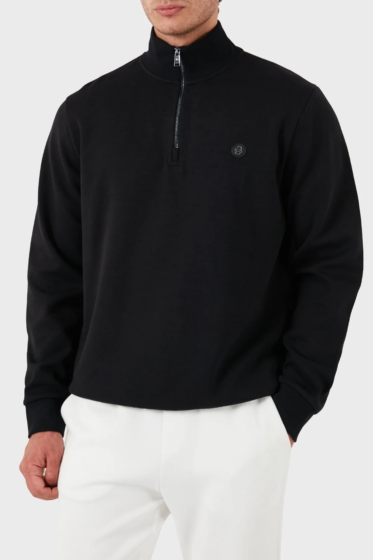 Boss Pamuklu Yarım Fermuarlı Dik Yaka Erkek Sweat 50520781 001 SİYAH - 4