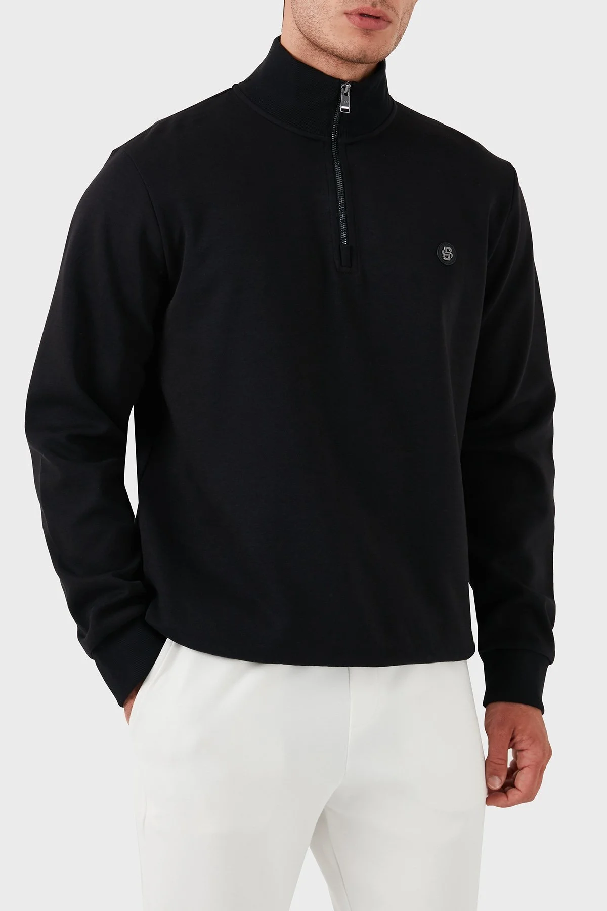 Boss Pamuklu Yarım Fermuarlı Dik Yaka Erkek Sweat 50520781 001 SİYAH - 5