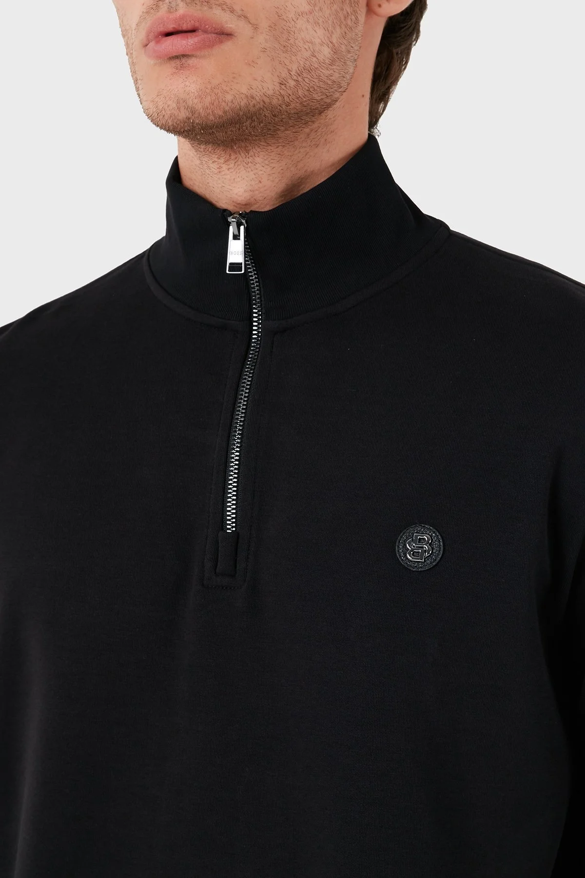 Boss Pamuklu Yarım Fermuarlı Dik Yaka Erkek Sweat 50520781 001 SİYAH - 6