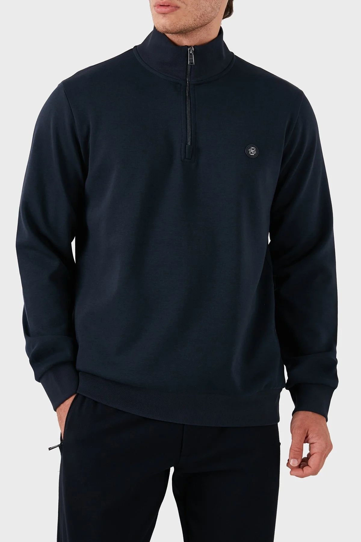 Boss Pamuklu Yarım Fermuarlı Dik Yaka Erkek Sweat 50520781 404 LACİVERT - 1