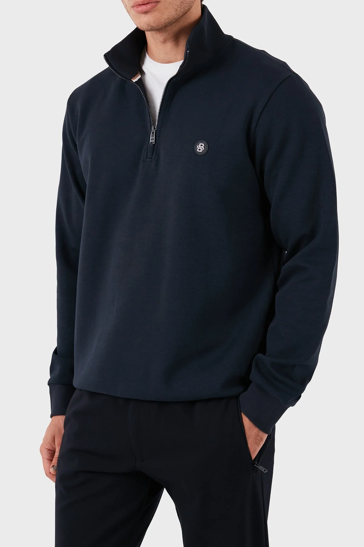 Boss Pamuklu Yarım Fermuarlı Dik Yaka Erkek Sweat 50520781 404 LACİVERT - 2