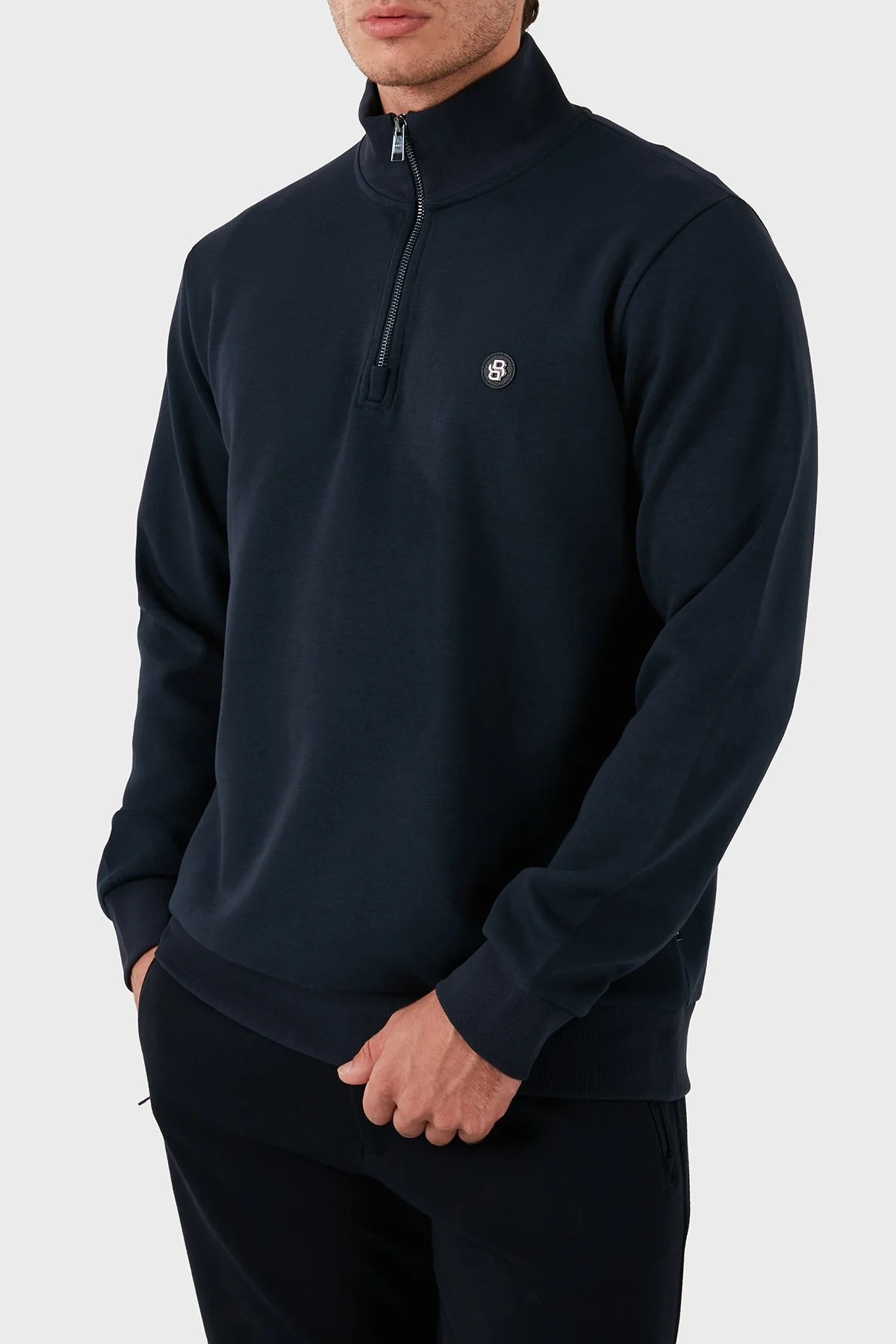 Boss Pamuklu Yarım Fermuarlı Dik Yaka Erkek Sweat 50520781 404 LACİVERT - 5