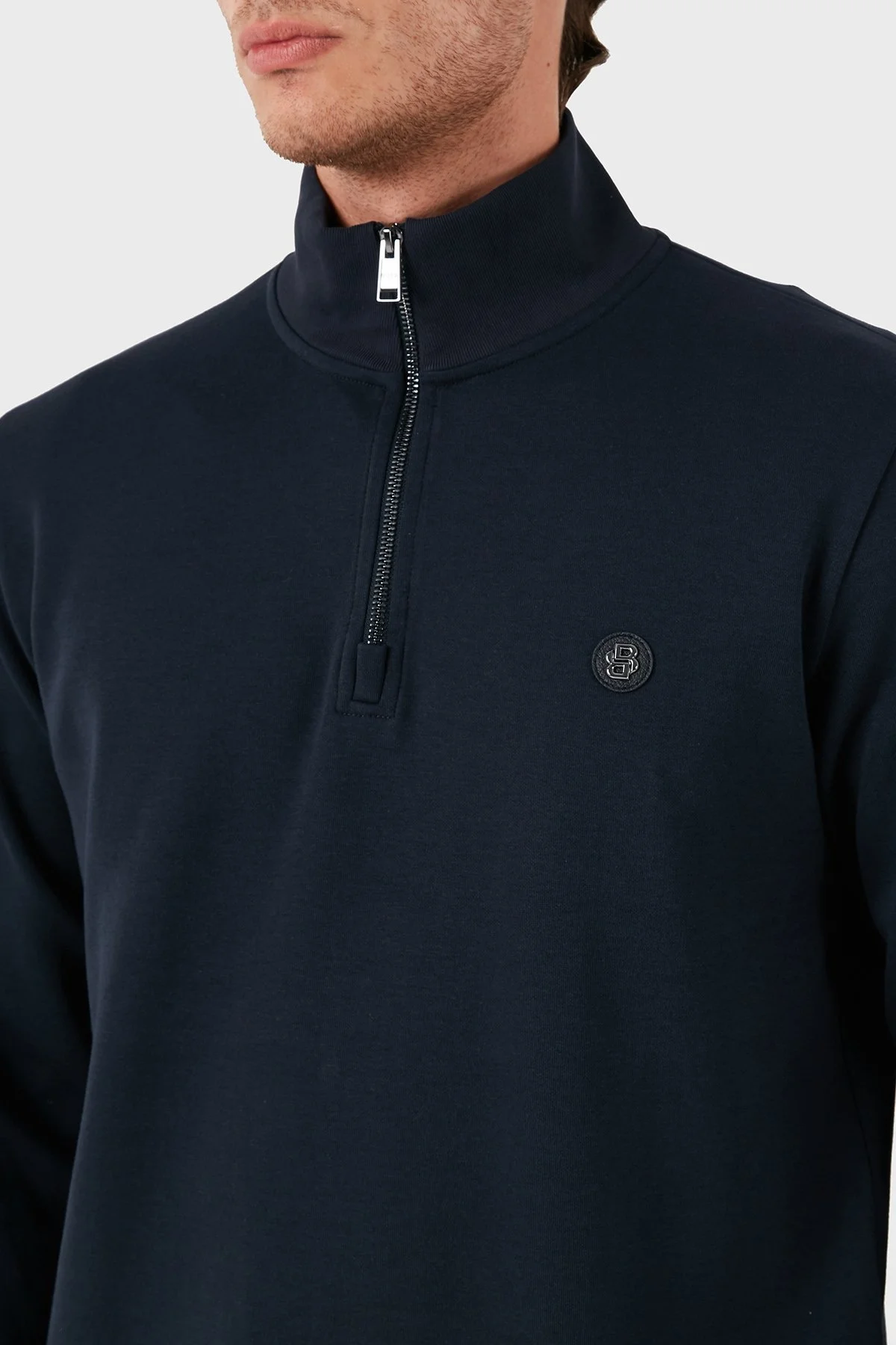 Boss Pamuklu Yarım Fermuarlı Dik Yaka Erkek Sweat 50520781 404 LACİVERT - 6