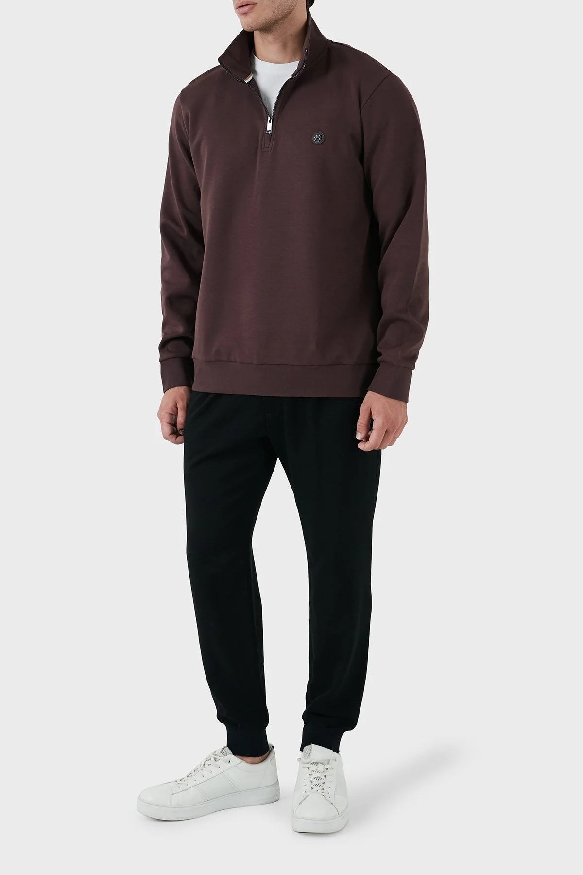 Boss Pamuklu Yarım Fermuarlı Dik Yaka Erkek Sweat 50520781 642 KAHVE - 2