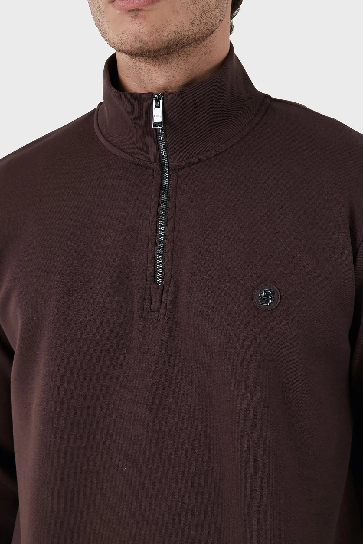 Boss Pamuklu Yarım Fermuarlı Dik Yaka Erkek Sweat 50520781 642 KAHVE - 6