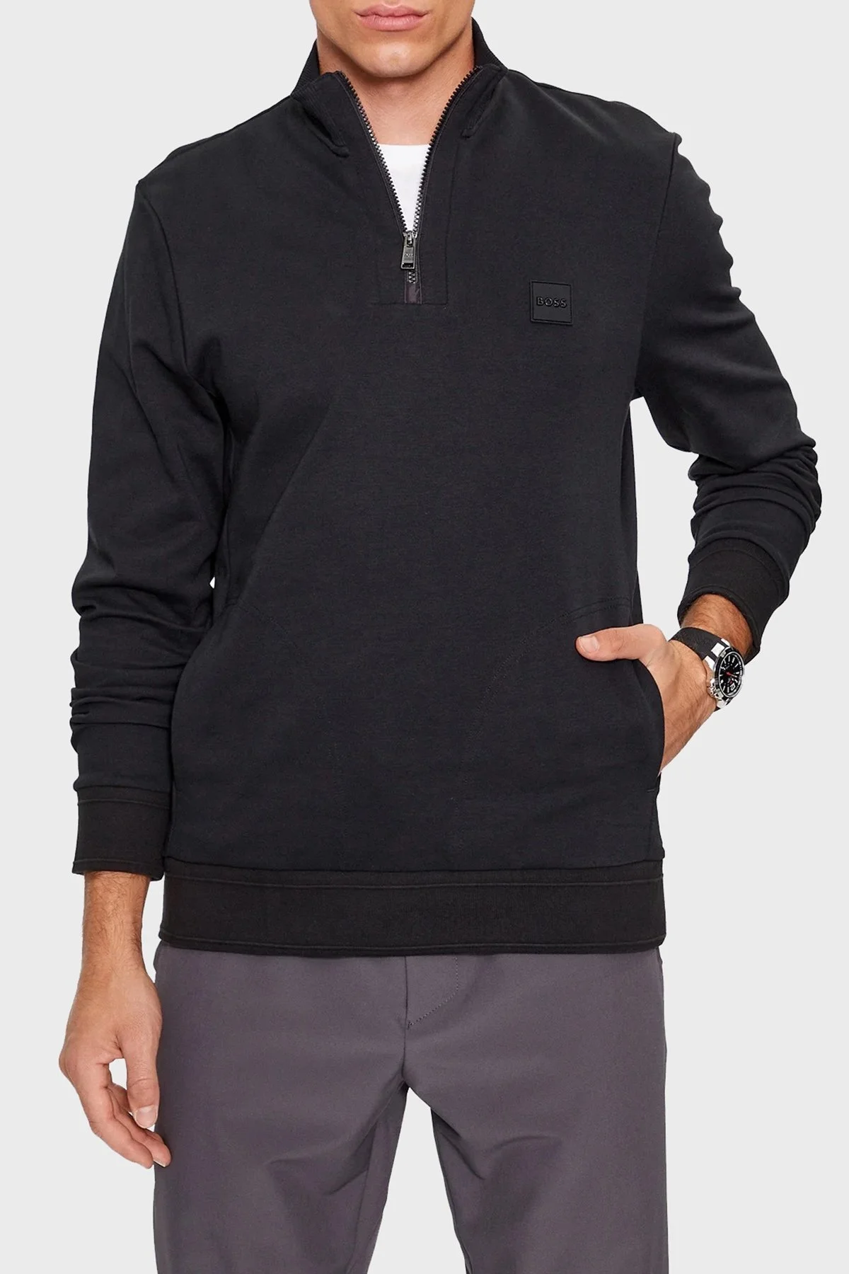 Boss Pamuklu Yarım Fermuarlı Dik Yaka Regular Fit Erkek Sweat 50486946 001 SİYAH - 1