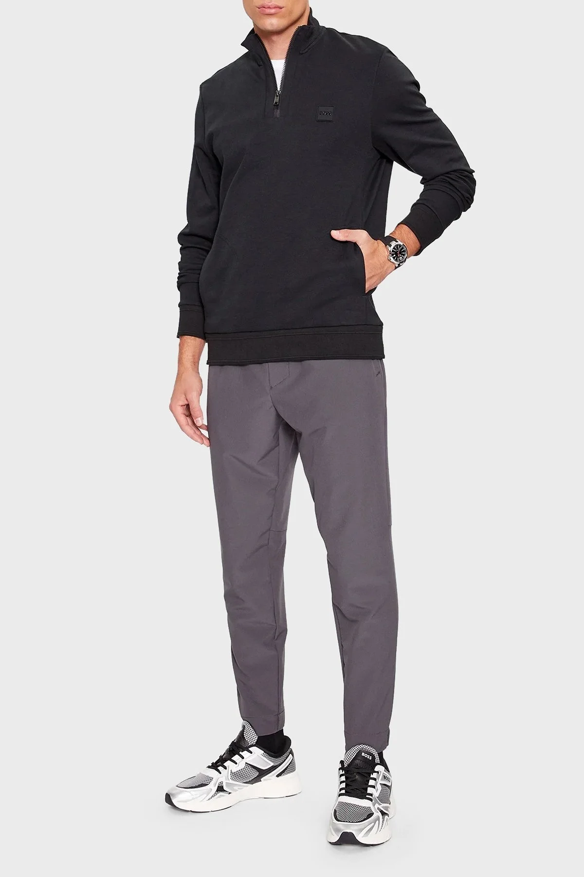 Boss Pamuklu Yarım Fermuarlı Dik Yaka Regular Fit Erkek Sweat 50486946 001 SİYAH - 2