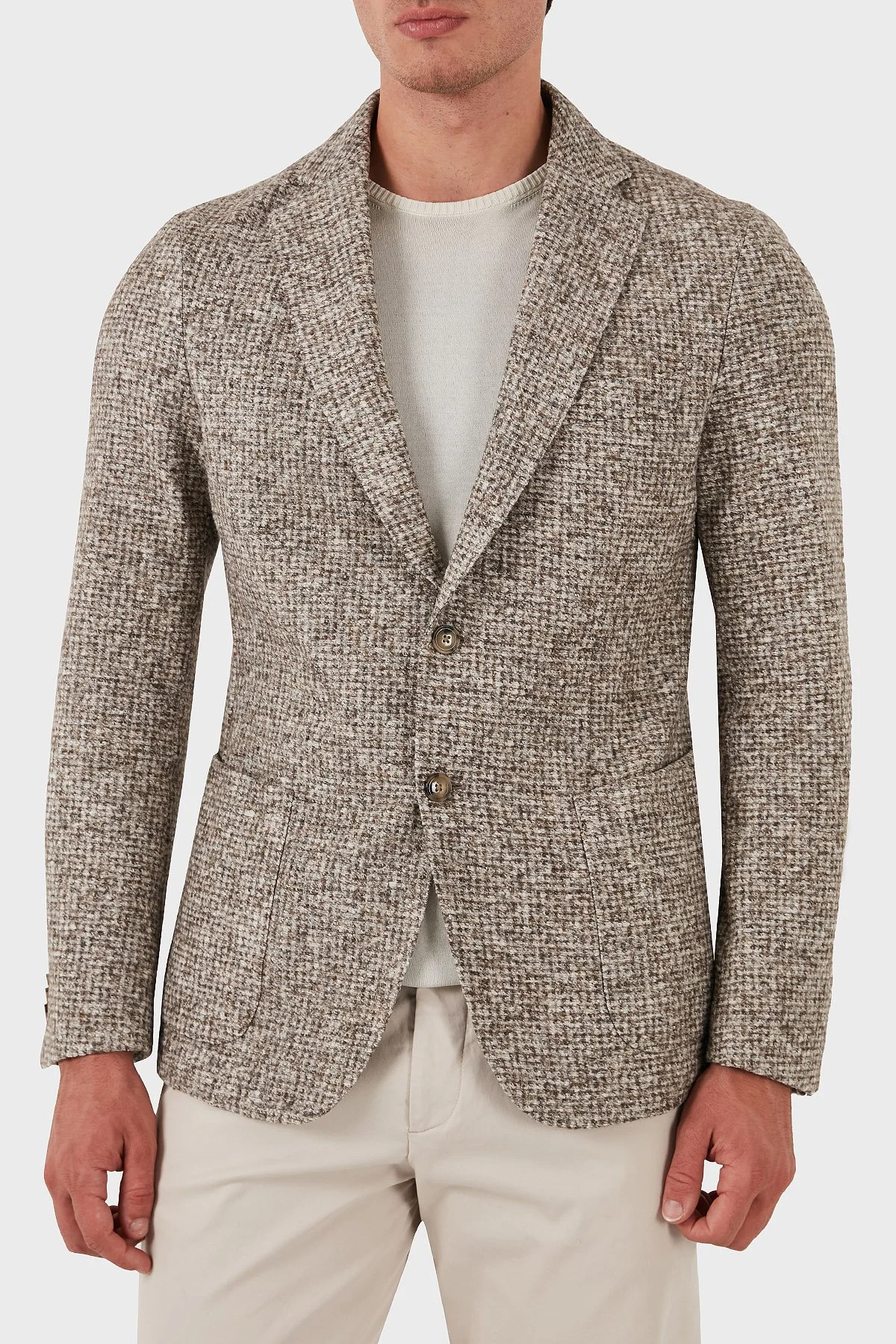 Boss Pamuklu Yünlü Slim Fit Kırçıllı Mono Yaka Erkek Ceket 50528199 131 KREM - 1