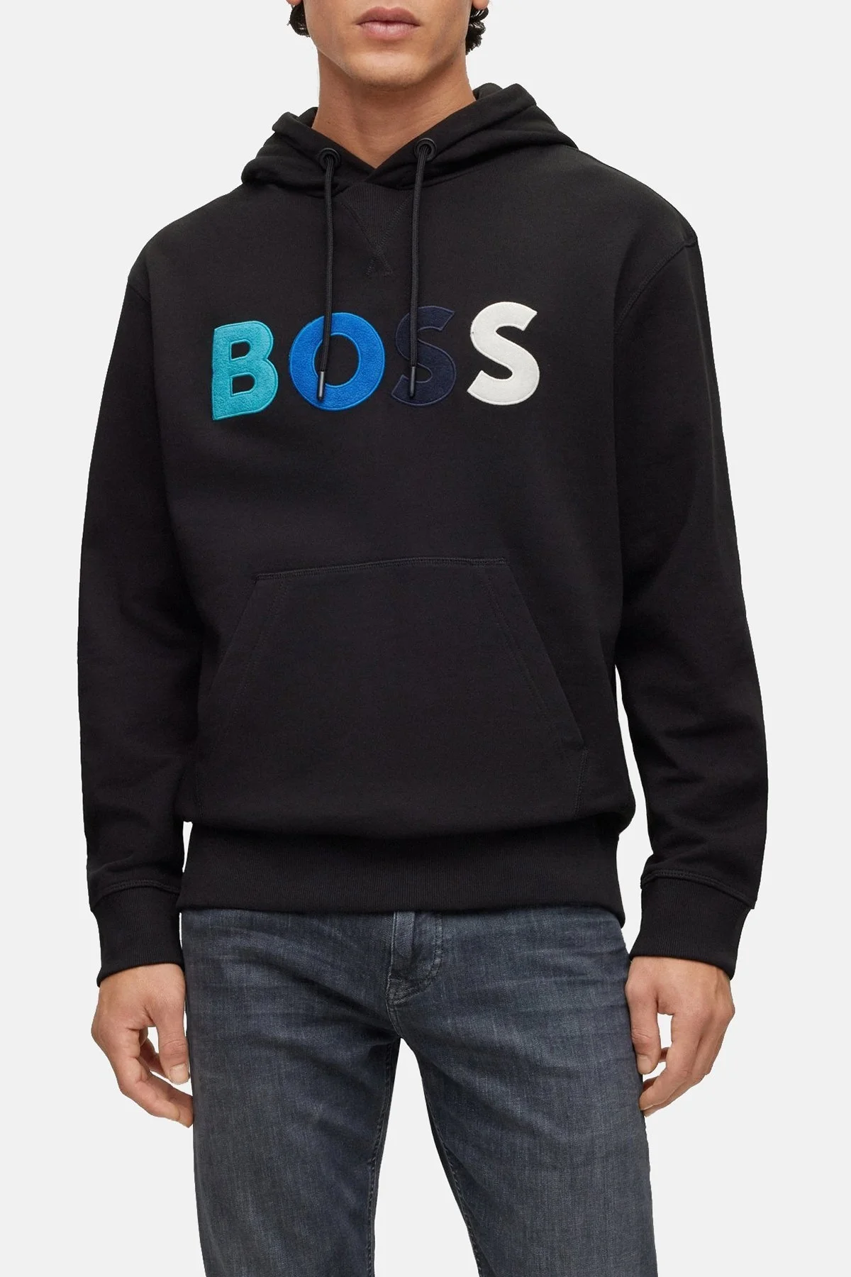 Boss Polar Logolu Pamuklu Havlu Kumaştan Relaxed Fit Kapüşonlu Erkek Sweat 50477047 001 SİYAH - 1