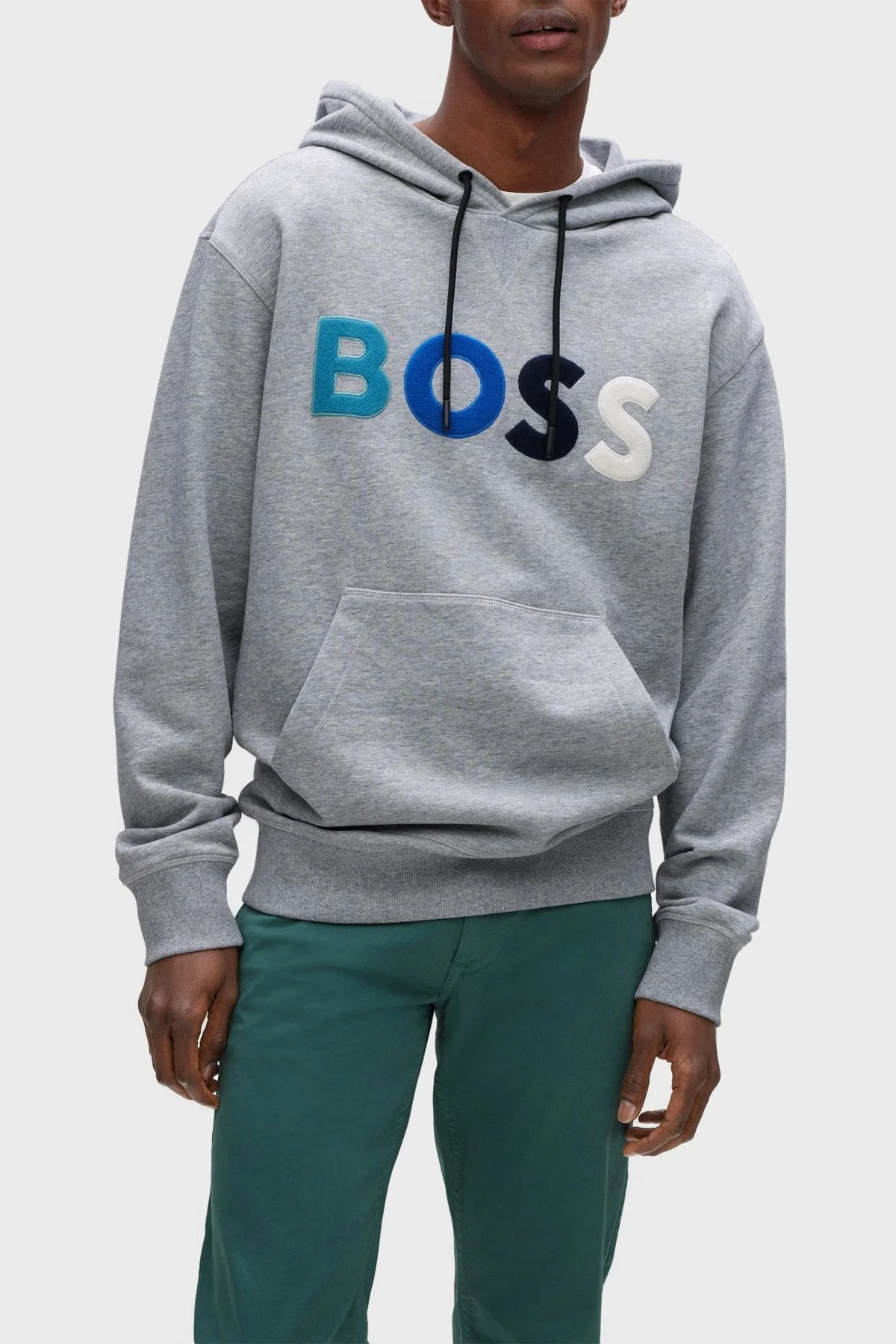 Boss Polar Logolu Pamuklu Havlu Kumaştan Relaxed Fit Kapüşonlu Erkek Sweat 50477047 072 GRİ - 1