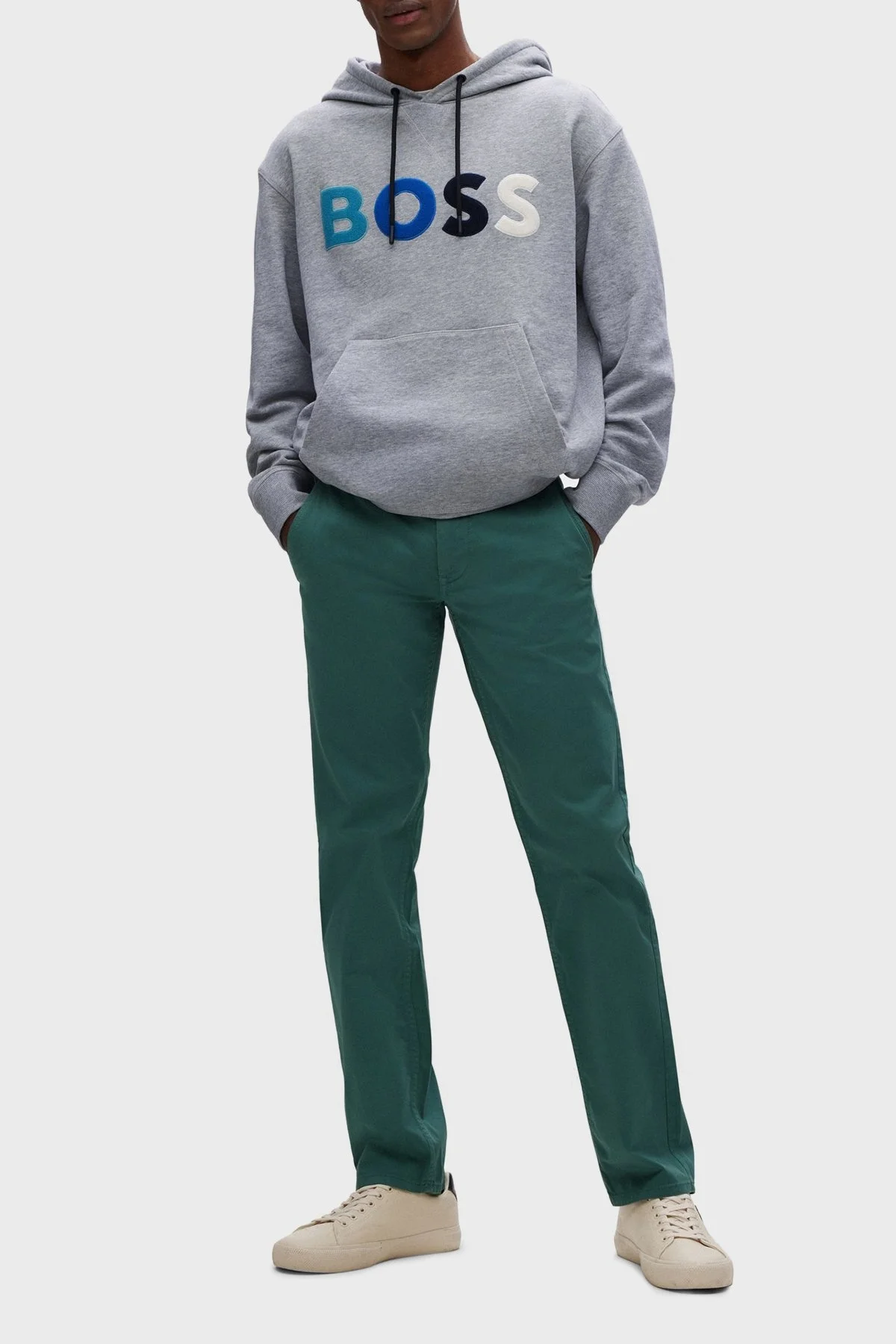 Boss Polar Logolu Pamuklu Havlu Kumaştan Relaxed Fit Kapüşonlu Erkek Sweat 50477047 072 GRİ - 2