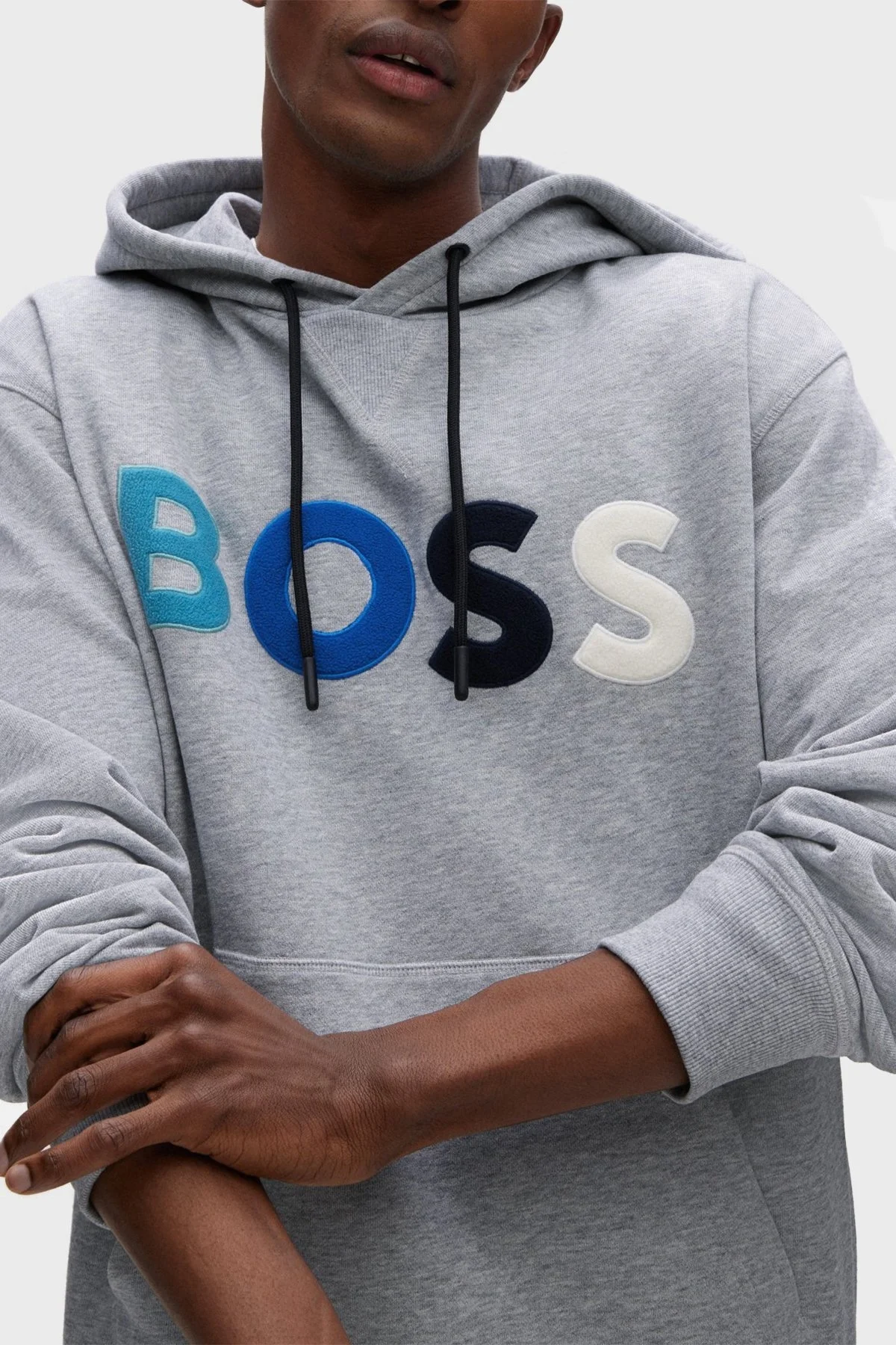 Boss Polar Logolu Pamuklu Havlu Kumaştan Relaxed Fit Kapüşonlu Erkek Sweat 50477047 072 GRİ - 4