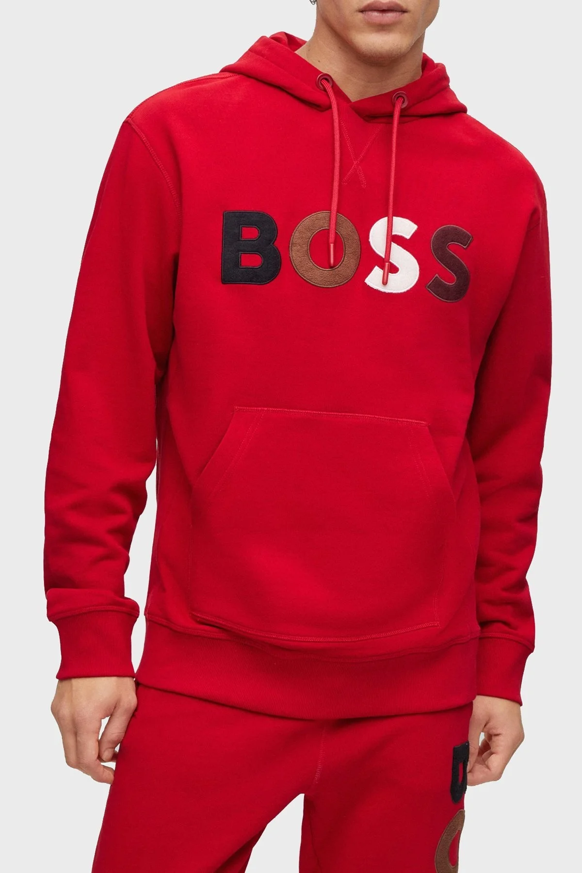 Boss Polar Logolu Pamuklu Havlu Kumaştan Relaxed Fit Kapüşonlu Erkek Sweat 50477047 620 KIRMIZI - 1