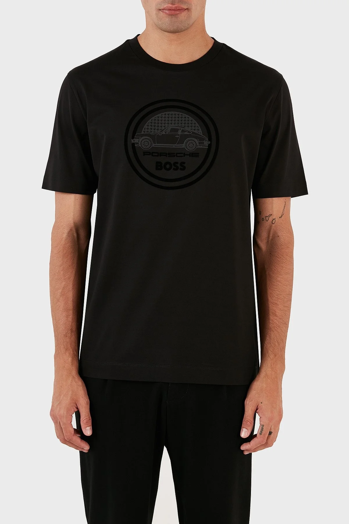 Boss Porsche % 100 Pamuk Regular Fit Bisiklet Yaka Erkek T Shirt 50496729 001 SİYAH - 1