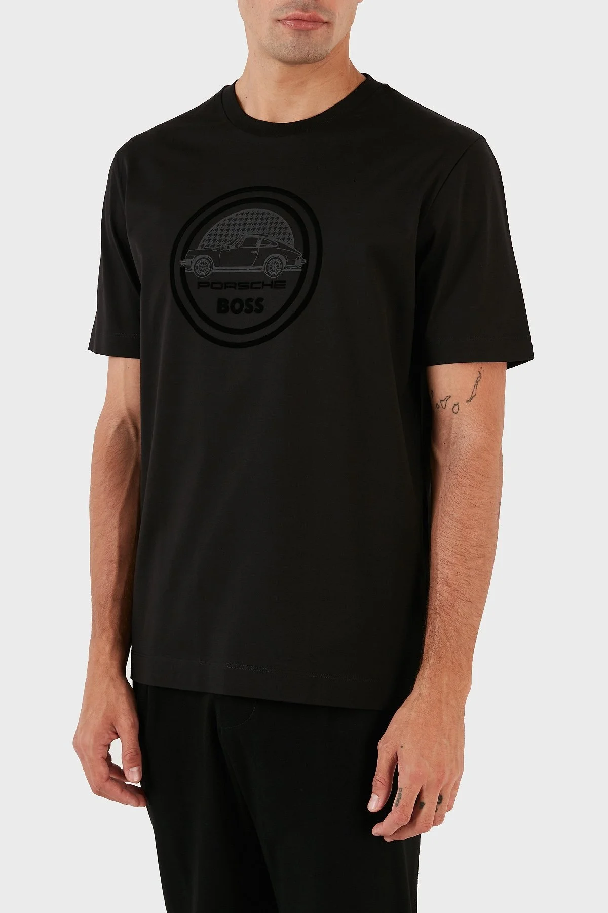 Boss Porsche % 100 Pamuk Regular Fit Bisiklet Yaka Erkek T Shirt 50496729 001 SİYAH - 3