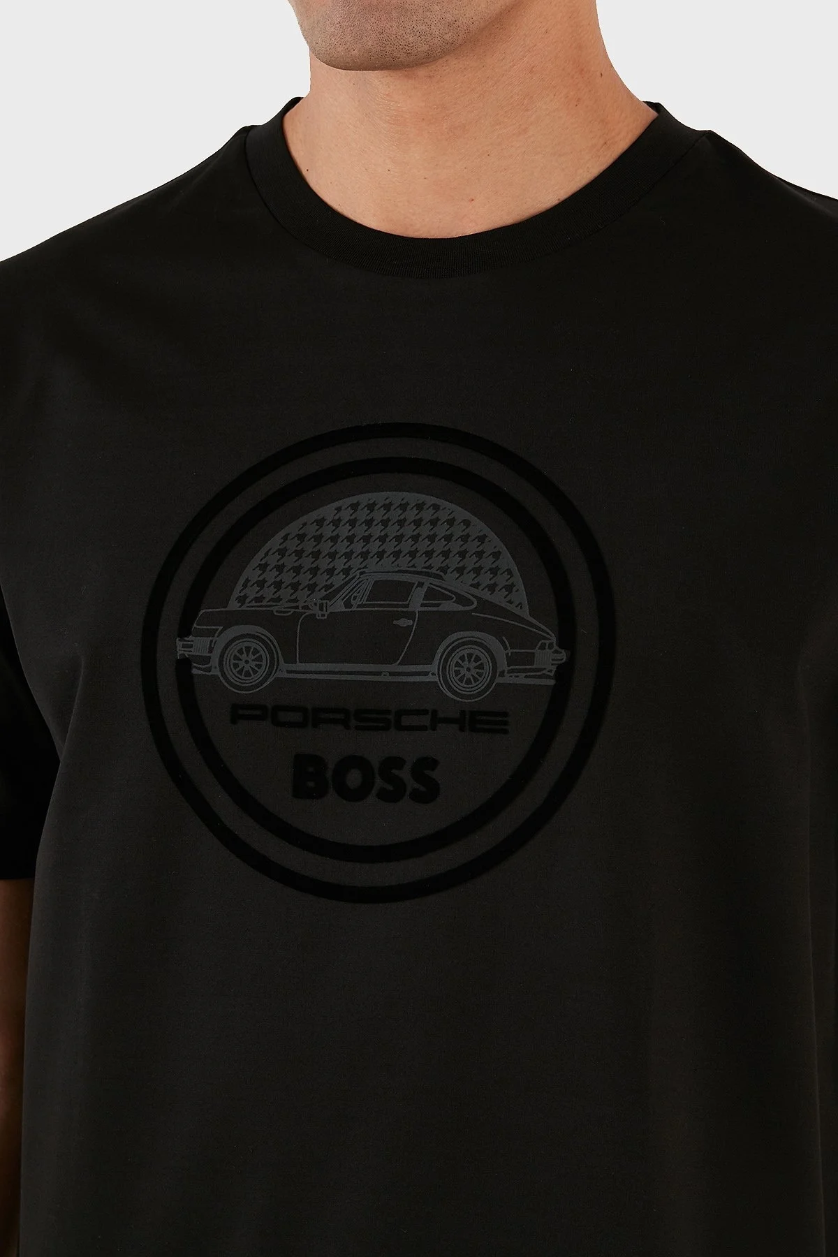 Boss Porsche % 100 Pamuk Regular Fit Bisiklet Yaka Erkek T Shirt 50496729 001 SİYAH - 4