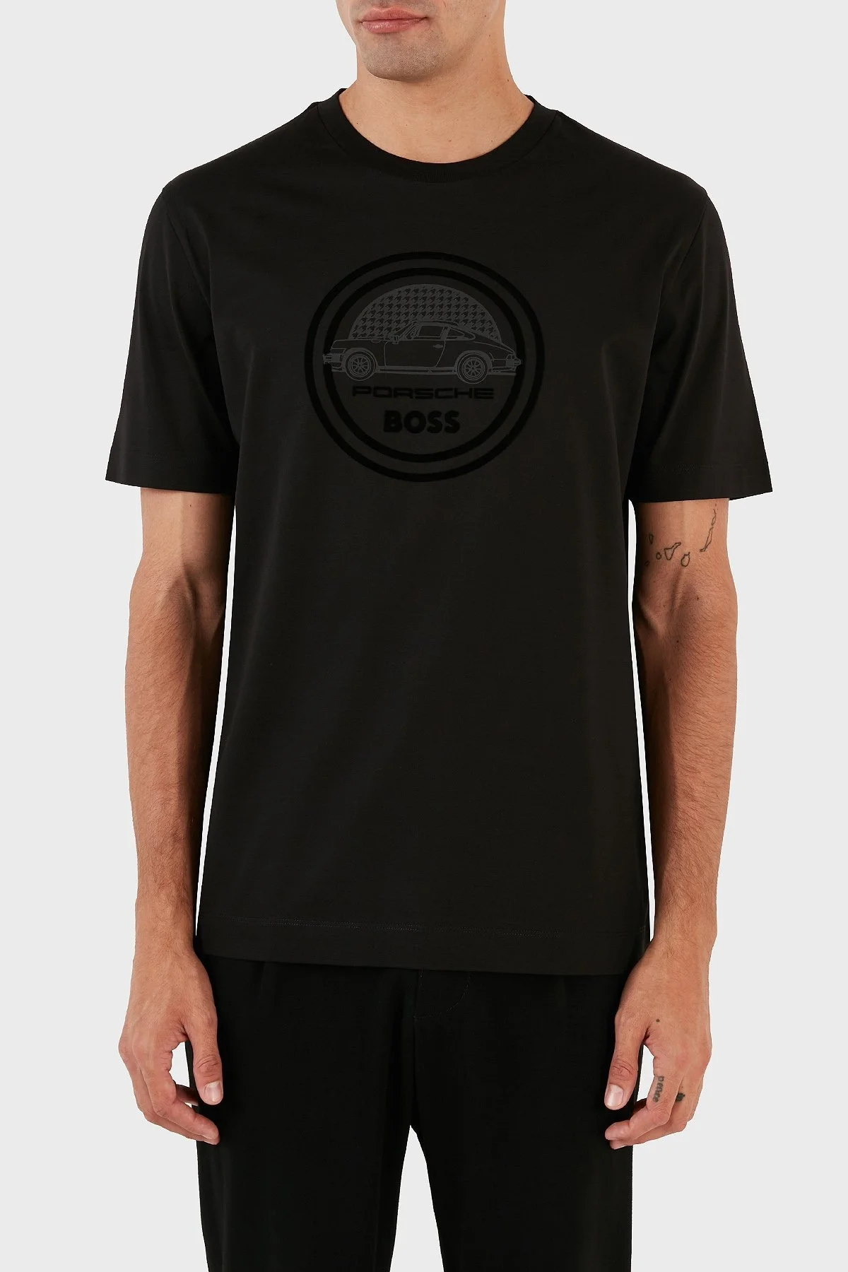 Boss Porsche % 100 Pamuk Regular Fit Bisiklet Yaka Erkek T Shirt 50496729 001 SİYAH - 5