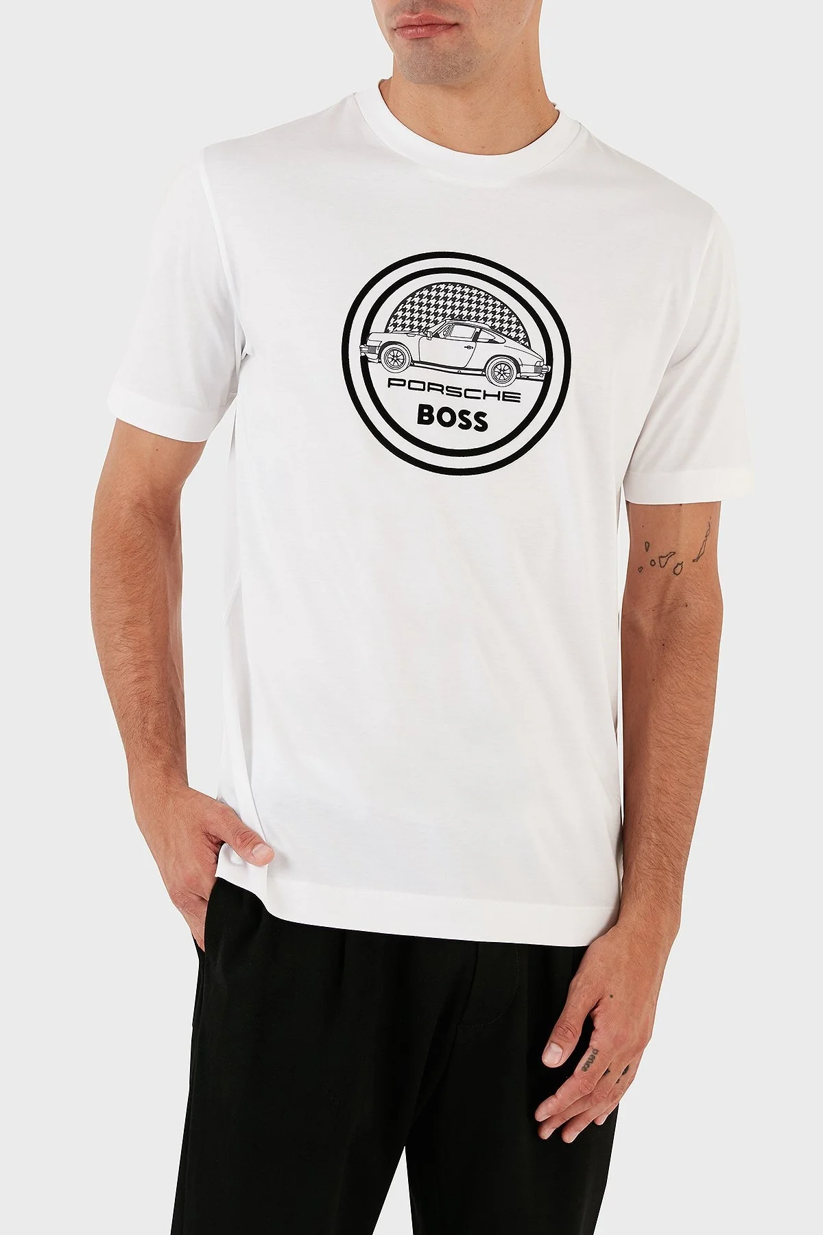Boss Porsche % 100 Pamuk Regular Fit Bisiklet Yaka Erkek T Shirt 50496729 100 BEYAZ - 4