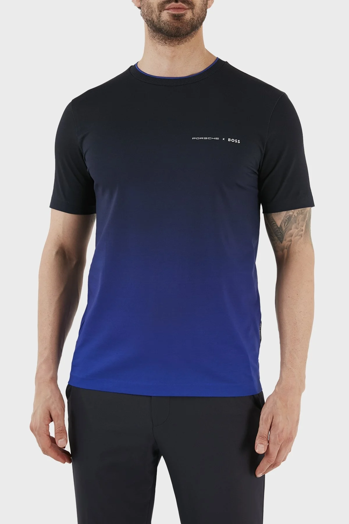 Boss Porsche Baskılı Streç Pamuklu Regular Fit Bisiklet Yaka Erkek T Shirt 50486234 433 SAKS - 1