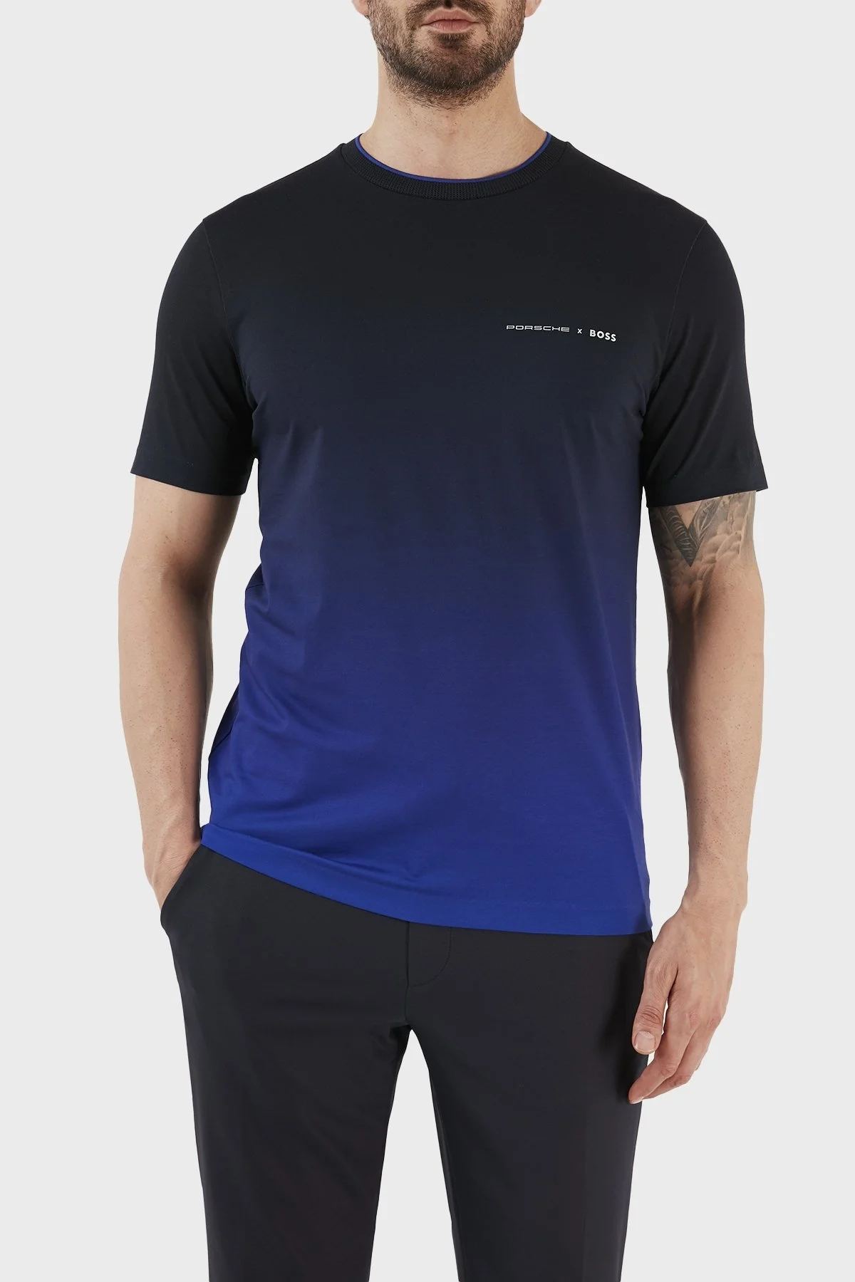 Boss Porsche Baskılı Streç Pamuklu Regular Fit Bisiklet Yaka Erkek T Shirt 50486234 433 SAKS - 2