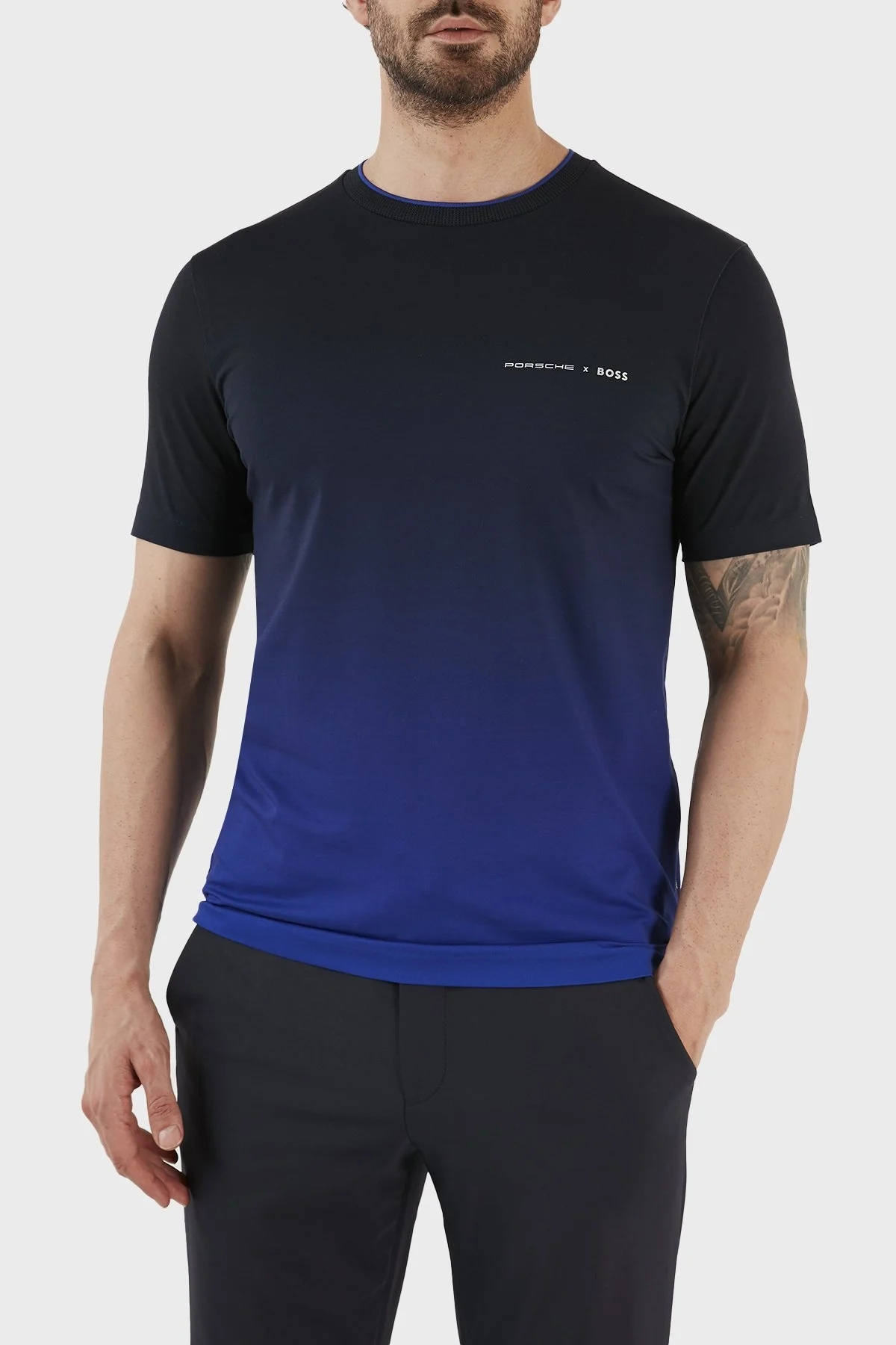 Boss Porsche Baskılı Streç Pamuklu Regular Fit Bisiklet Yaka Erkek T Shirt 50486234 433 SAKS - 3
