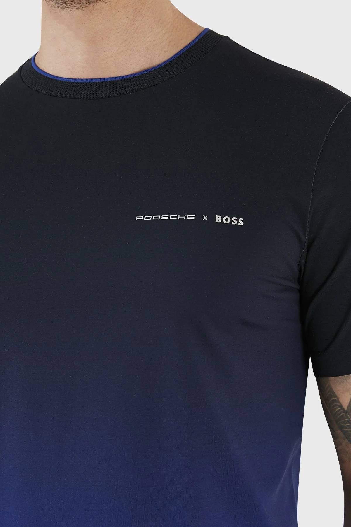 Boss Porsche Baskılı Streç Pamuklu Regular Fit Bisiklet Yaka Erkek T Shirt 50486234 433 SAKS - 4